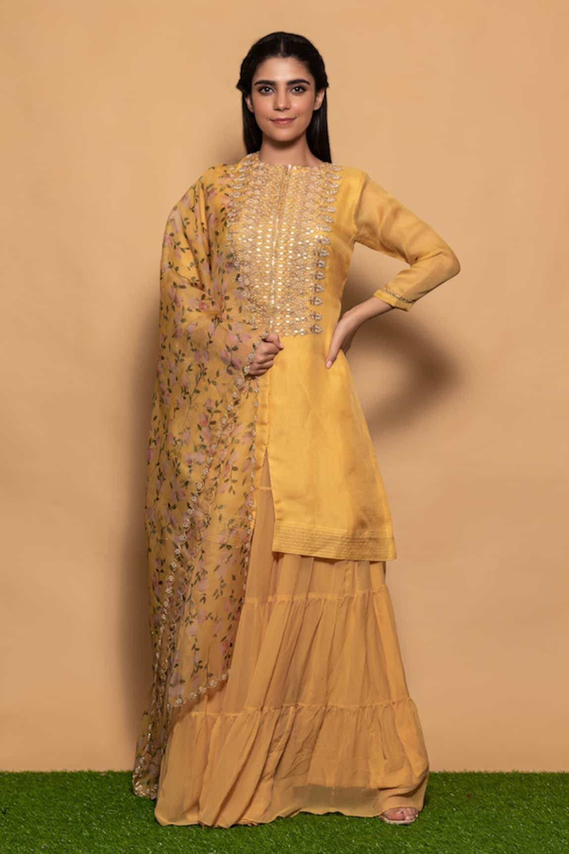 Vara By Vibha N Priti Hand Embroidered Kurta Sharara Set 