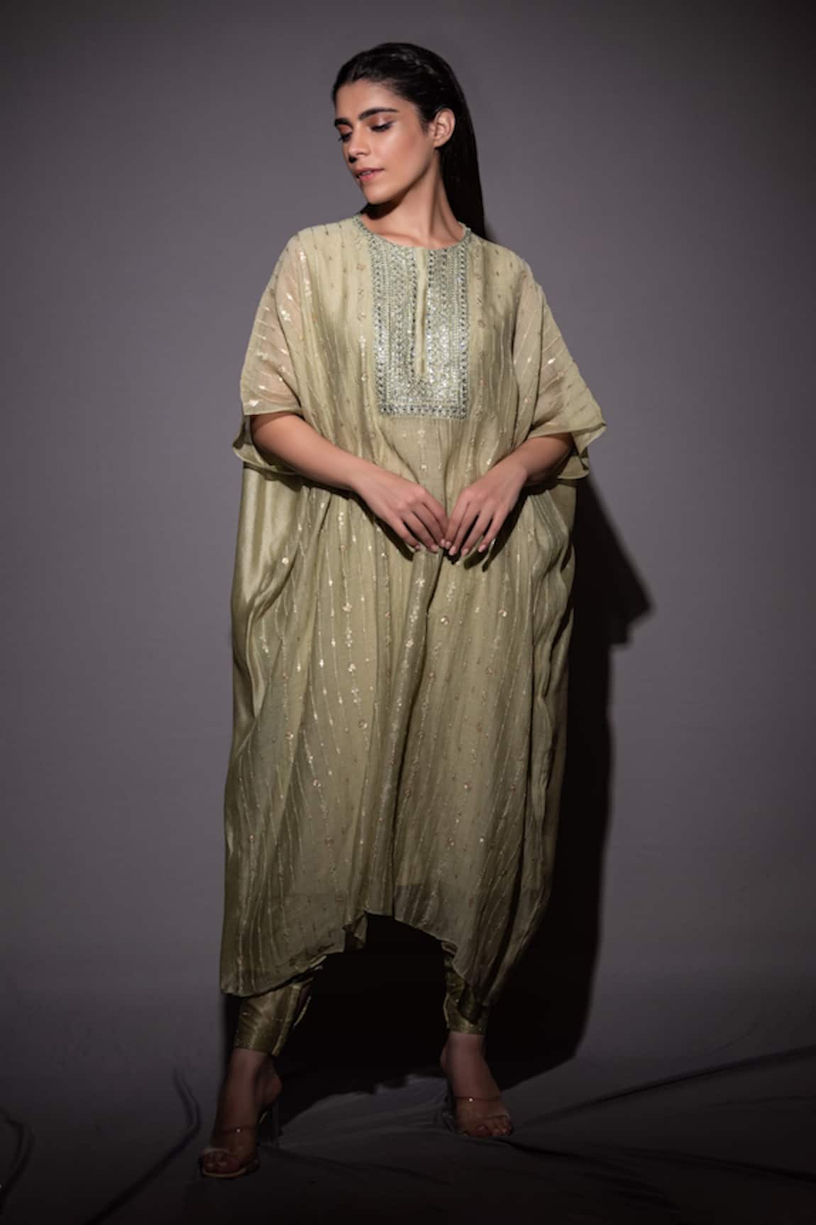 Vara By Vibha N Priti Silk Chanderi Kaftan Tunic & Pant Set 