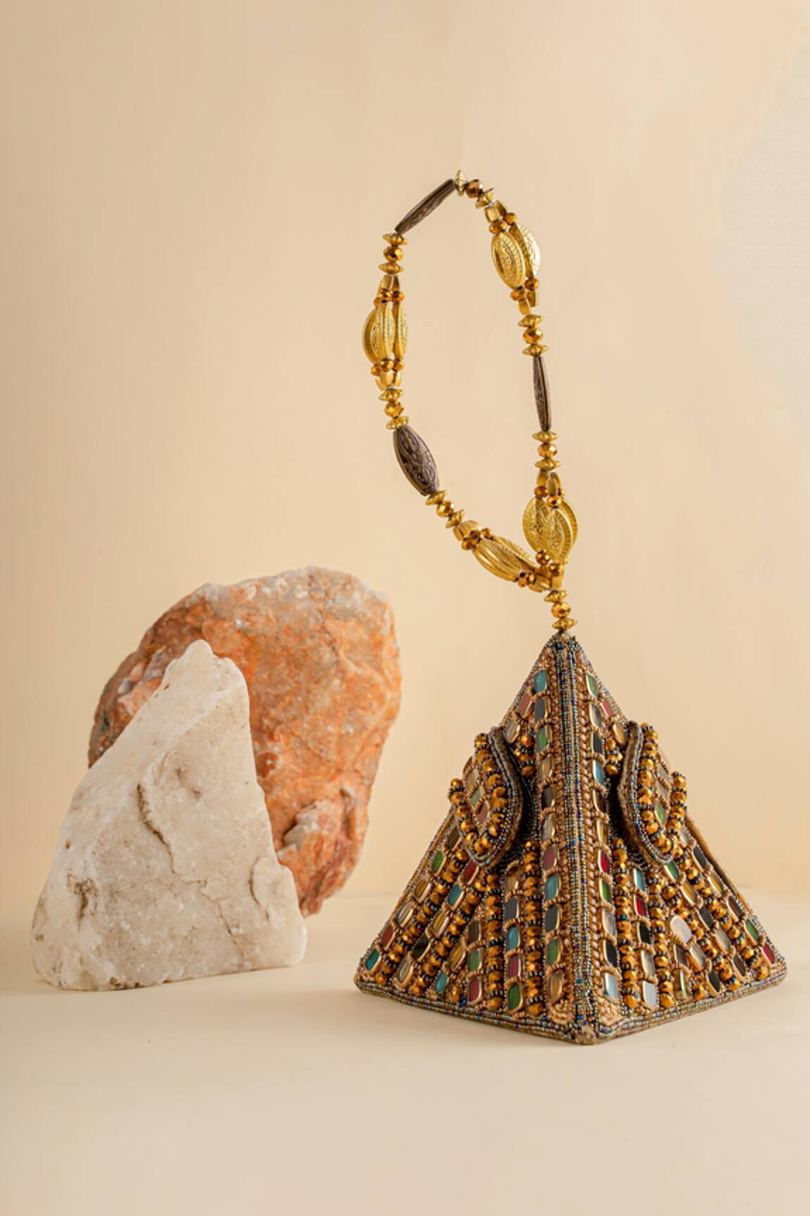 Soniya G Stone Work Triangular Clutch With Handle