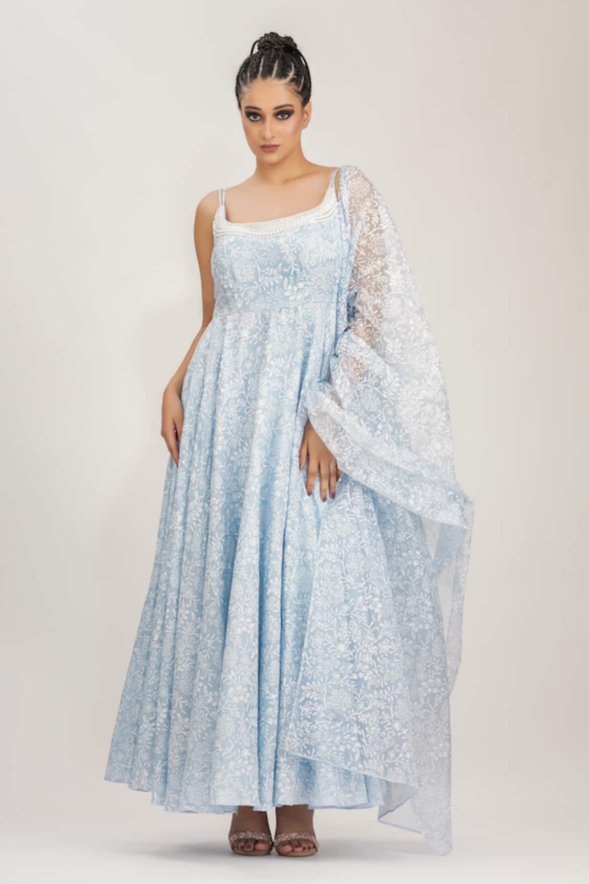 Shruti S Silk Hand Block Print Anarkali Set 