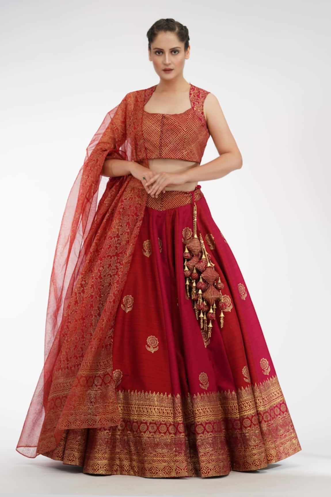 Shruti S Raw Silk Printed Lehenga Set 