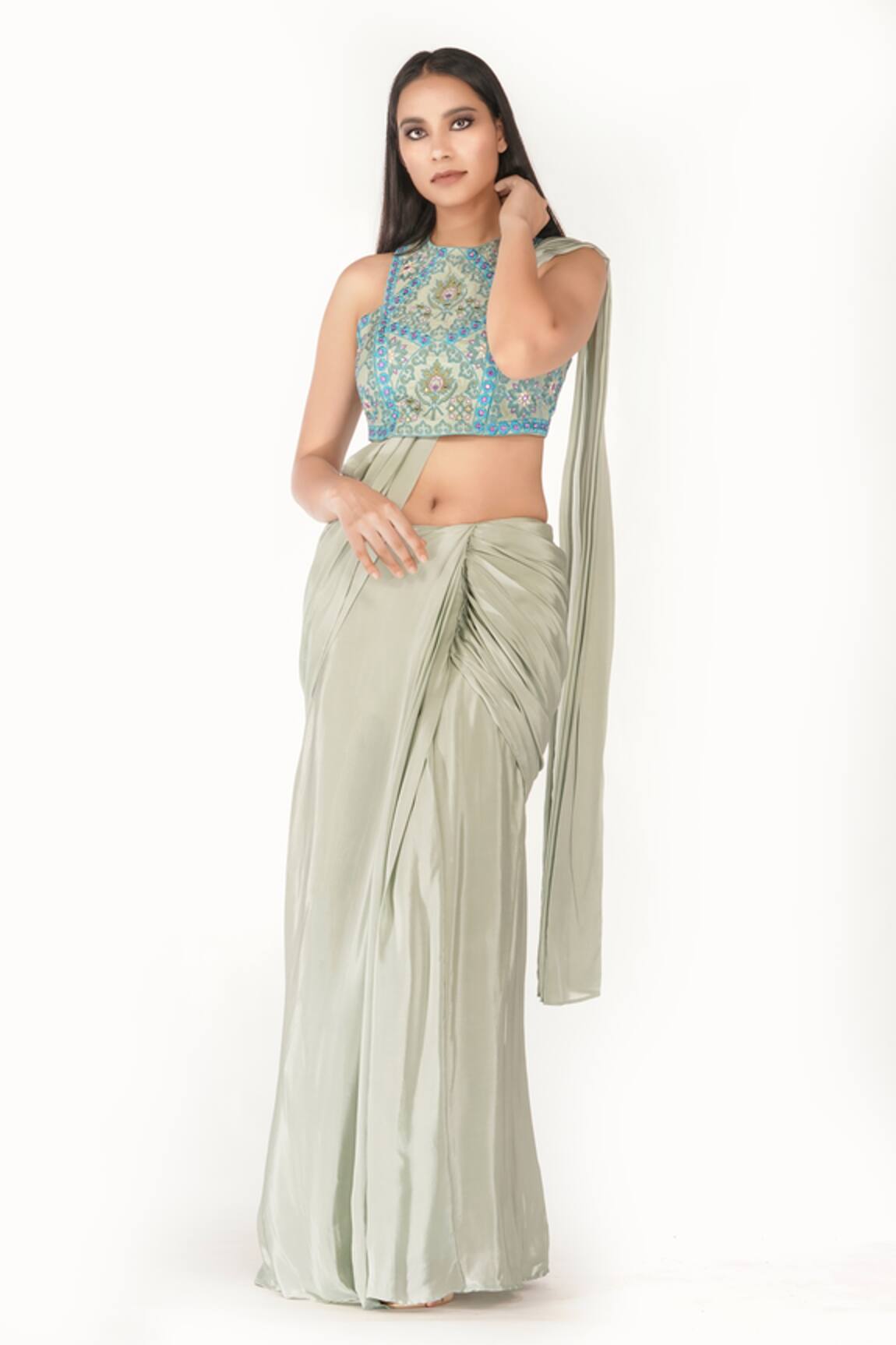 Shruti S Pre-Draped Saree With Embroidered Blouse 