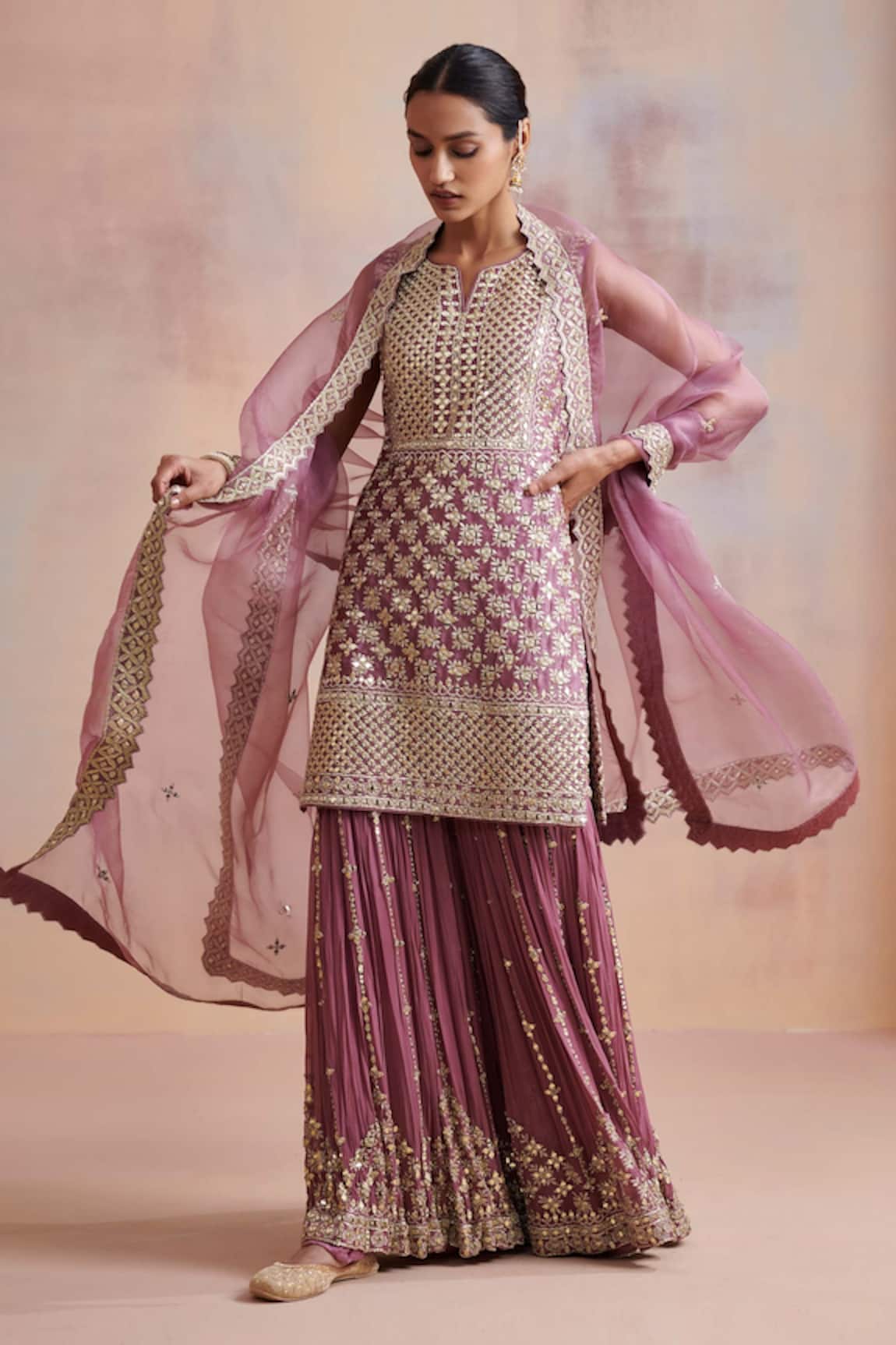 Suhino Mirror Work Kurta Gharara Set 