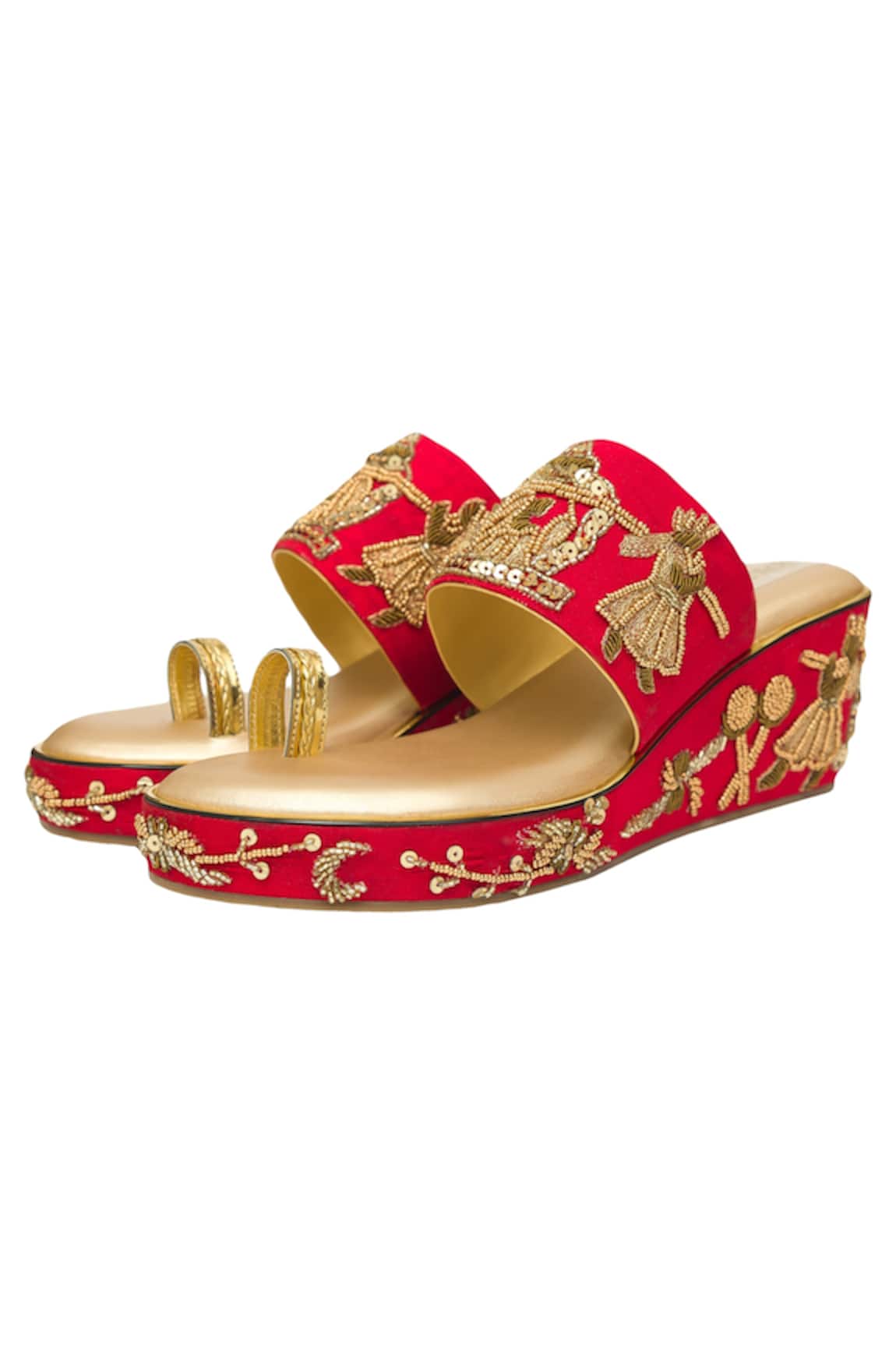 Kkarma Accessories Embroidered Red Platform Wedges 