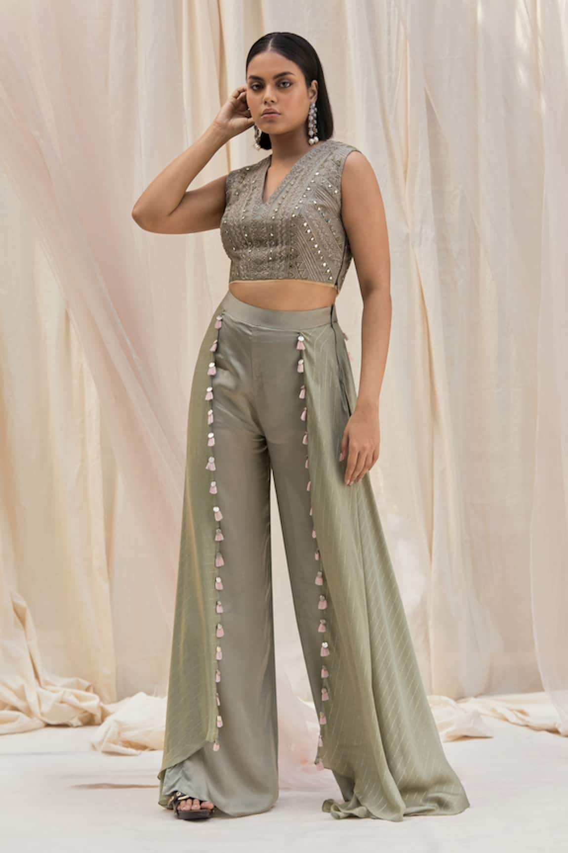 Shruti Ranka Embroidered Crop Top & Pant Set