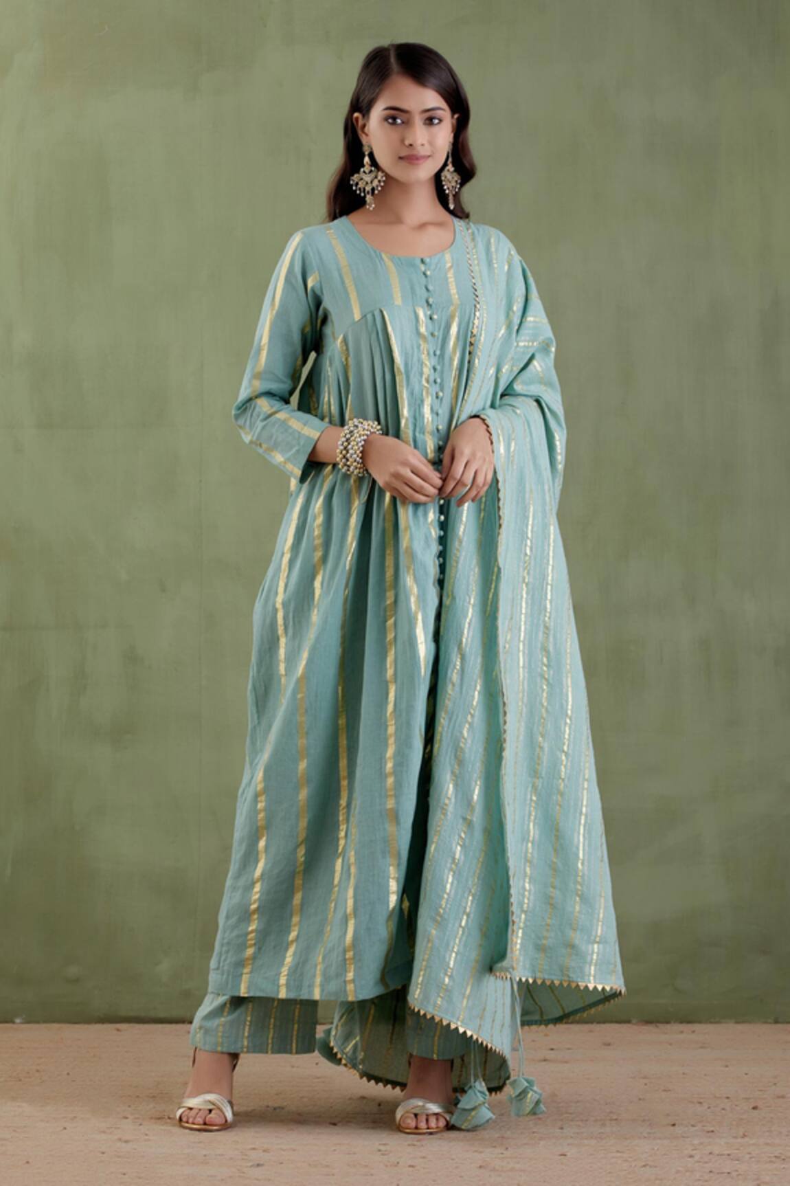 Musal Padmini Metallic Striped Anarkali Set 