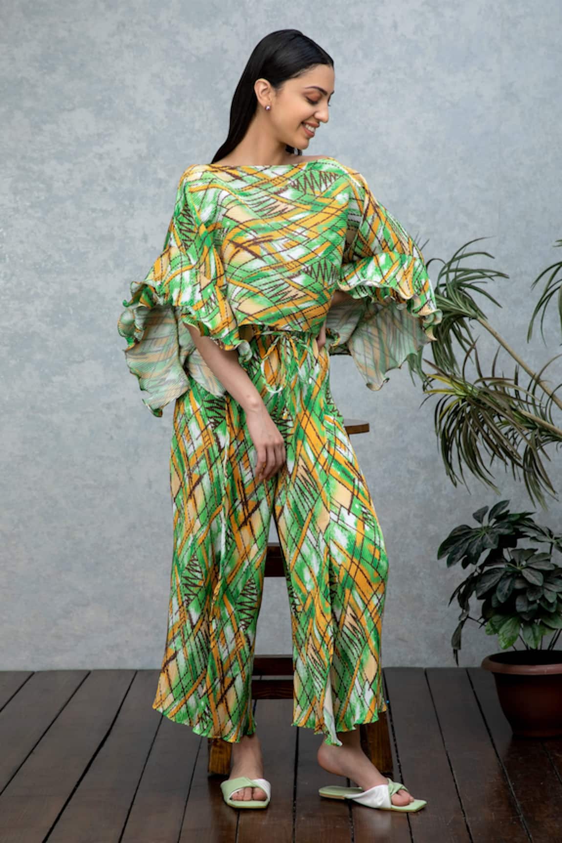 Rhe-Ana Cynthia Printed Cape & Pant Set