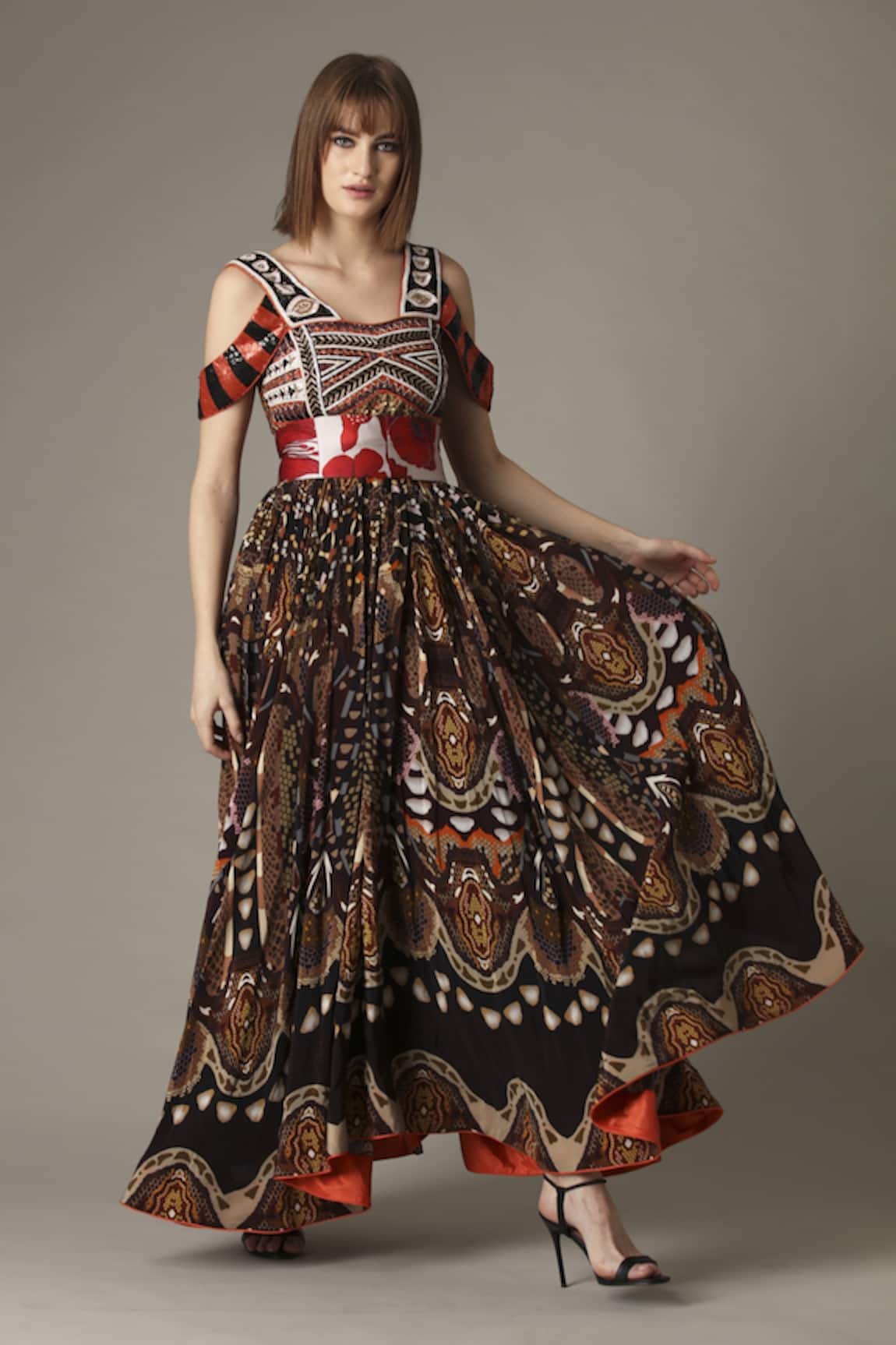 Alpona Designs By Soham Acharya Snake Print Cold Shoulder Dress