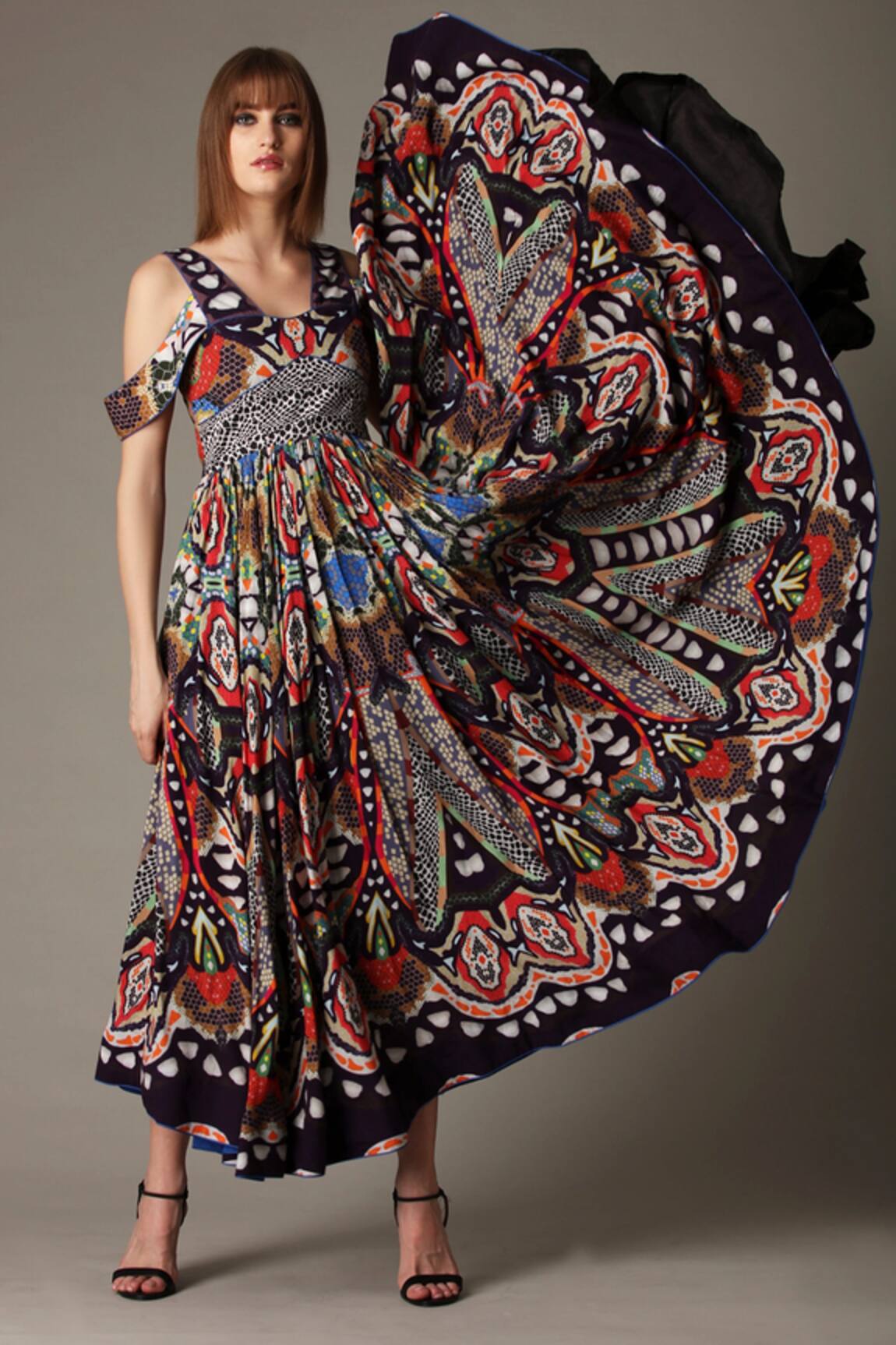 Alpona Designs By Soham Acharya Snake Print Cold Shoulder Dress