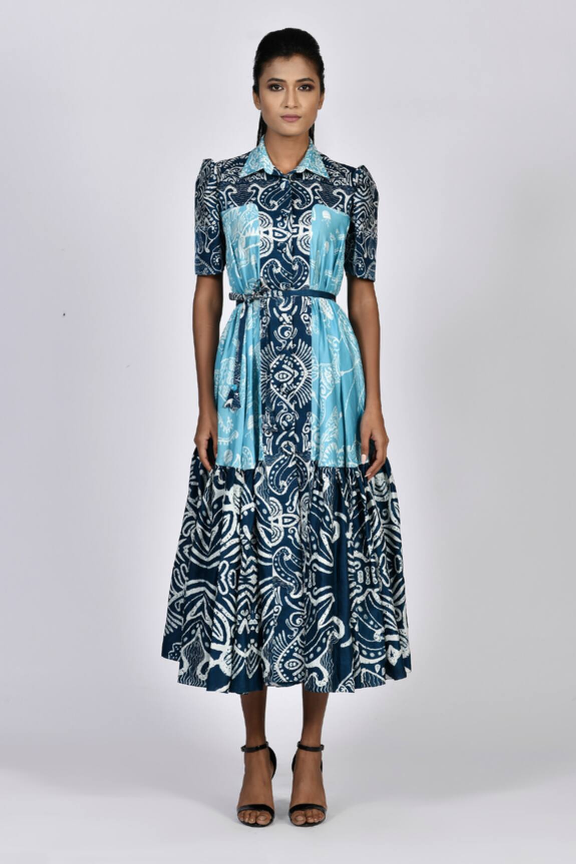 Alpona Designs By Soham Acharya Ocean Print Tiered Shirt Dress 