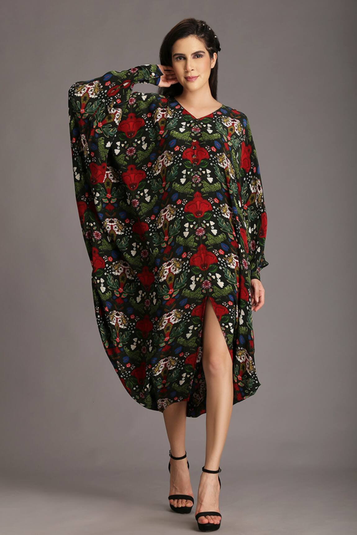 Alpona Designs By Soham Acharya Grasshopper Print Flared Sleeve Dress