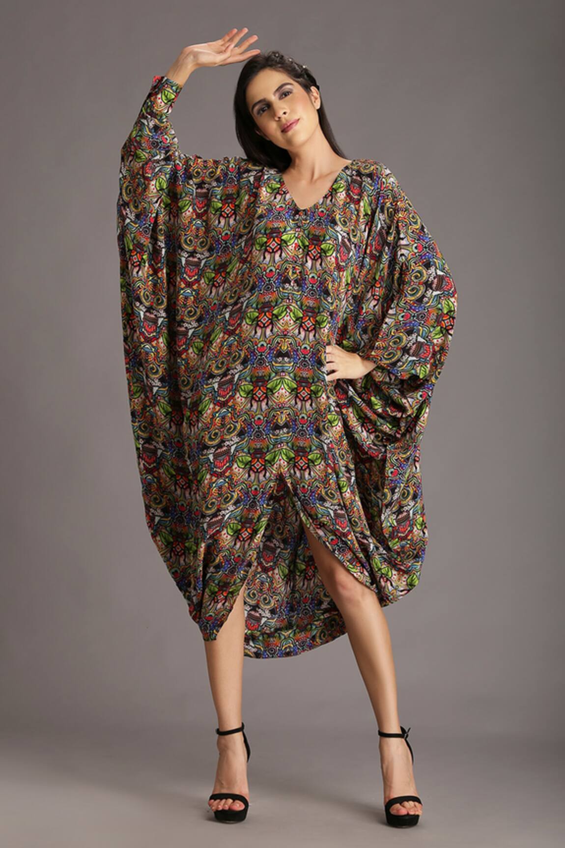 Alpona Designs By Soham Acharya Beetle Print Front Slit Dress 