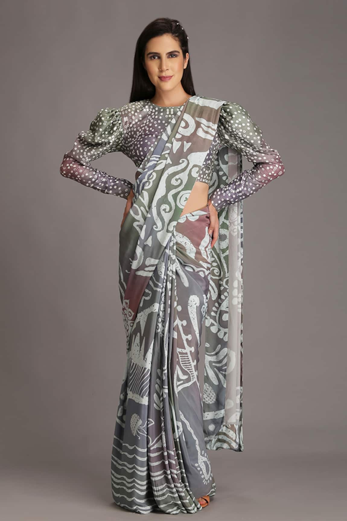 Alpona Designs By Soham Acharya Ocean Print Puff Sleeve Blouse 