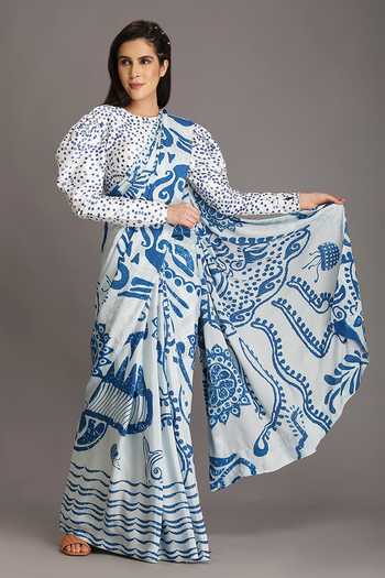 Alpona Designs By Soham Acharya Ocean Print Saree 
