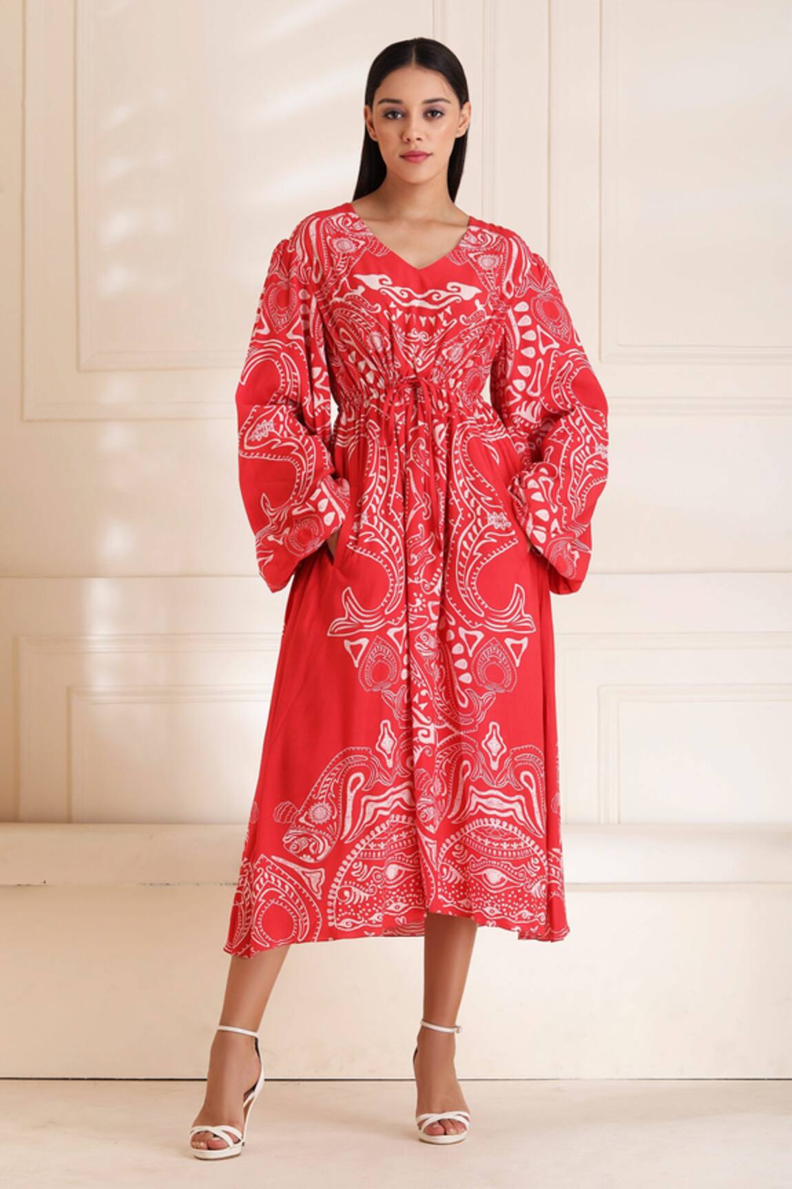 Alpona Designs By Soham Acharya Ocean Print Flared Sleeve Dress 