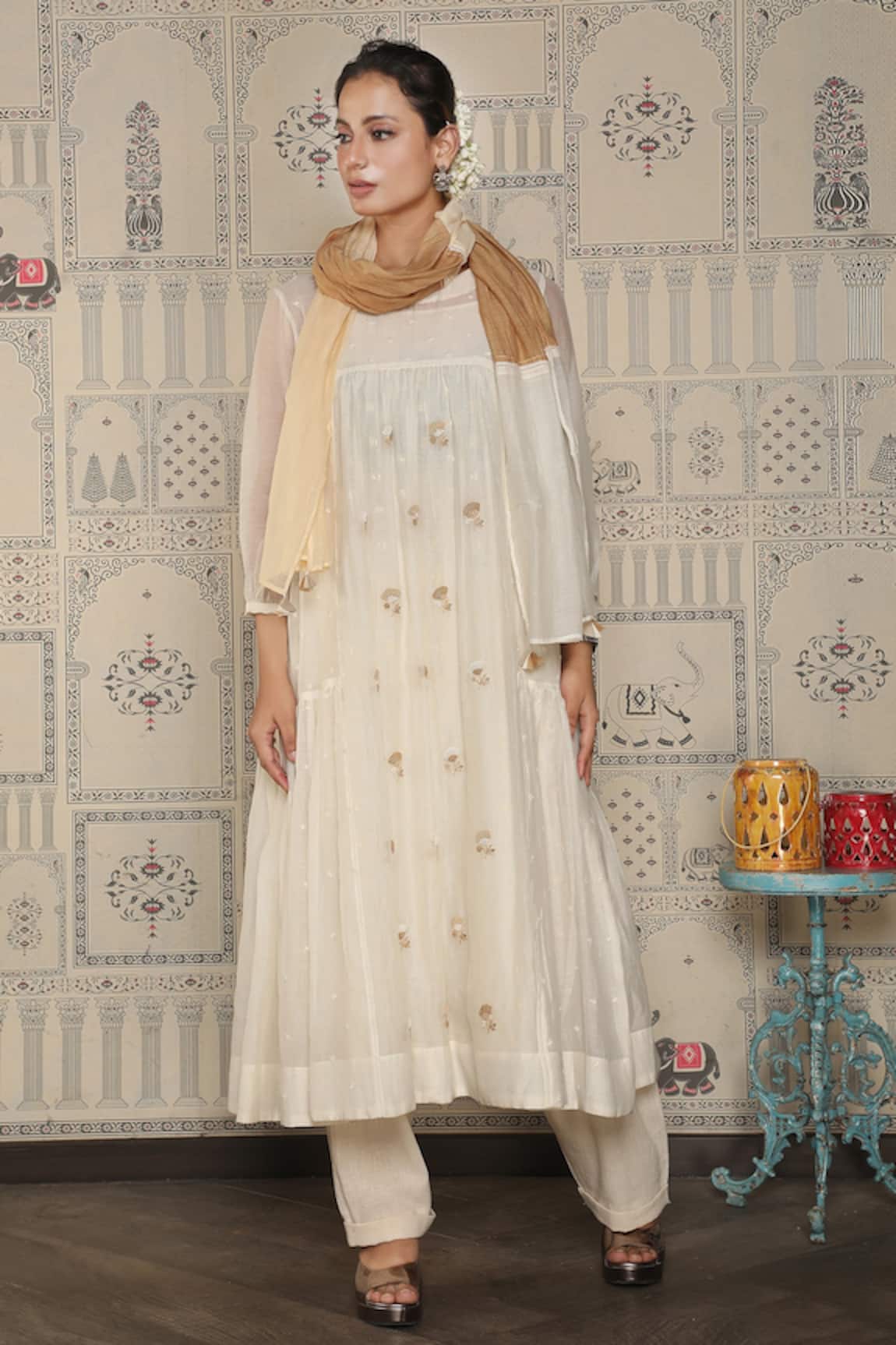 Falguni.Foram Chanderi Silk Kurta Pant Set 