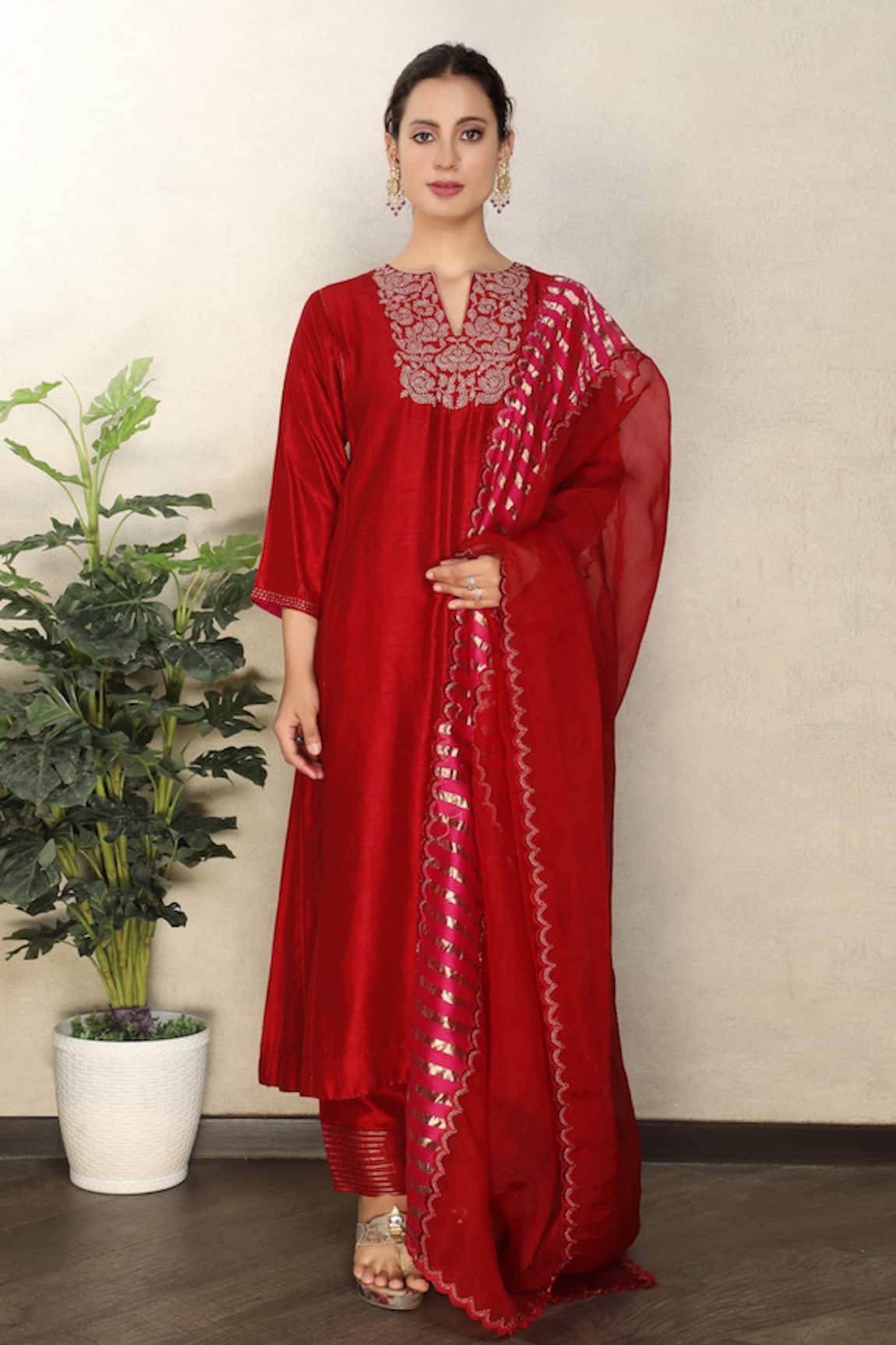 Falguni.Foram Placement Embroidered Anarkali Pant Set 