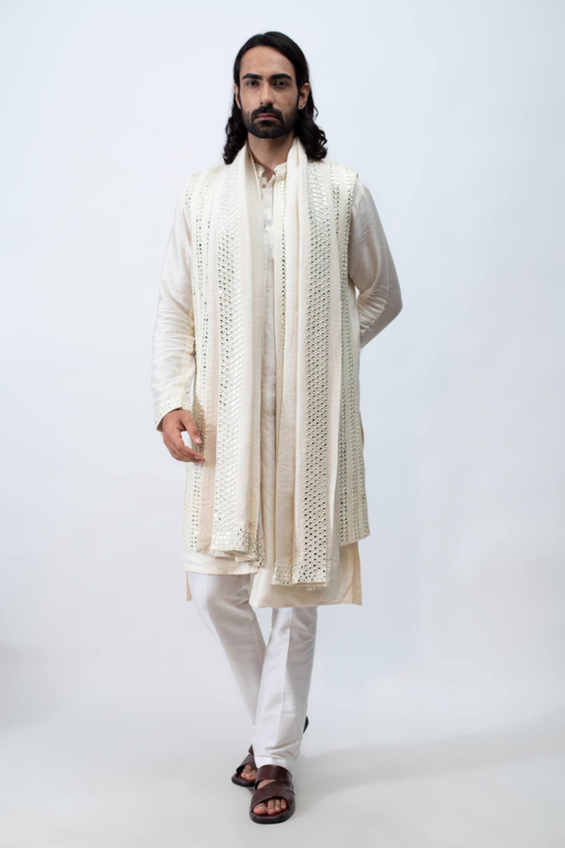 Kaka Calcutta Mirror Embroidered Achkan Set 