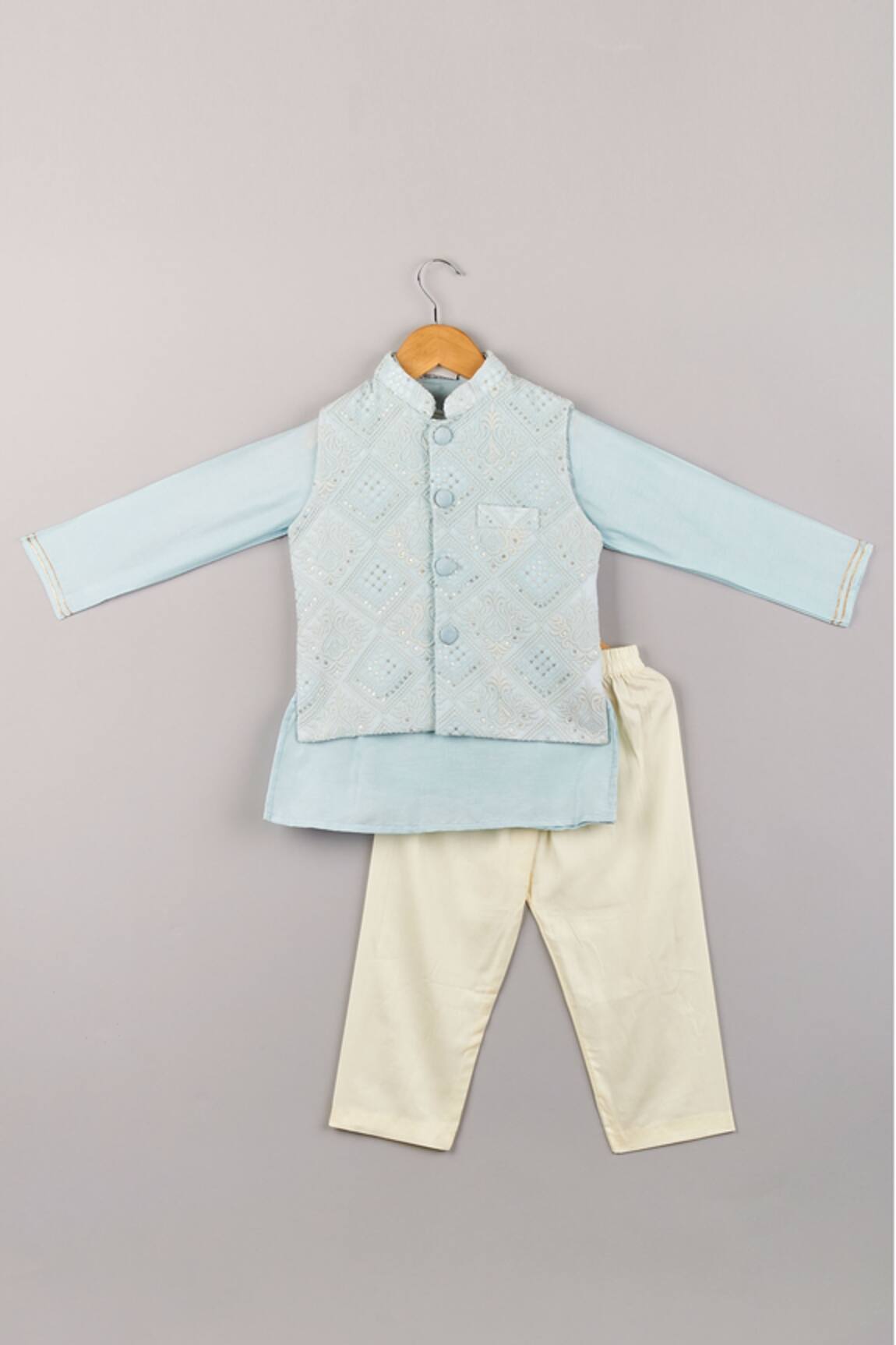 P & S CO Sky Blue Chikankari Bundi Kurta Set 