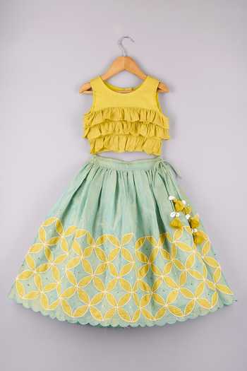P & S CO Patchwork Lehenga & Ruffle Choli Set 