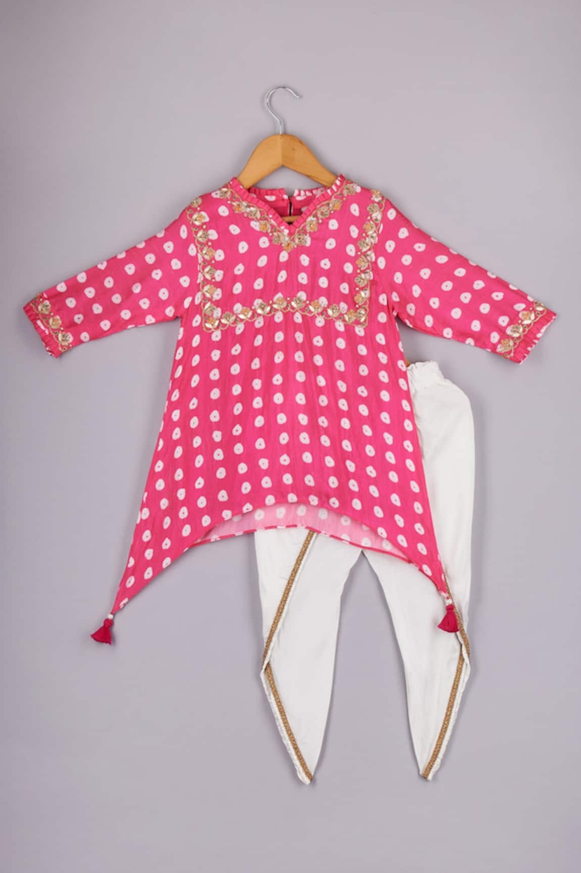 P & S CO Bandhani Print Kurta & Dhoti Pant Set 