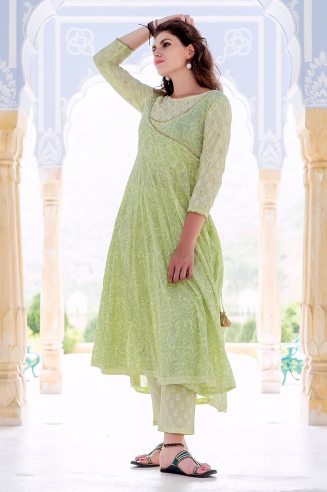 Missprint Hand Block Print Anarkali & Pant Set