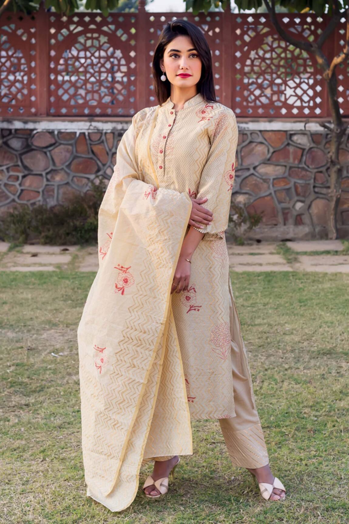 Missprint Chanderi Printed Kurta Pant Set