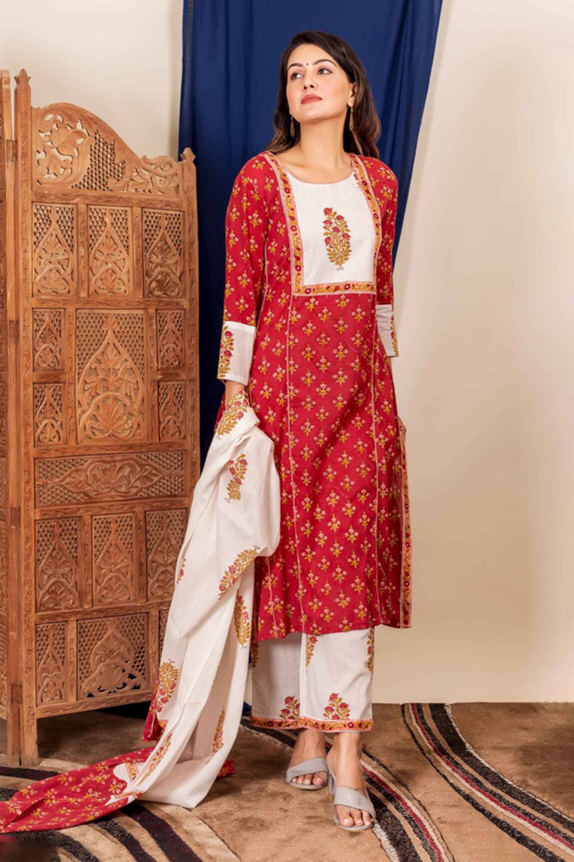 Missprint Cotton Block Print Kurta Set