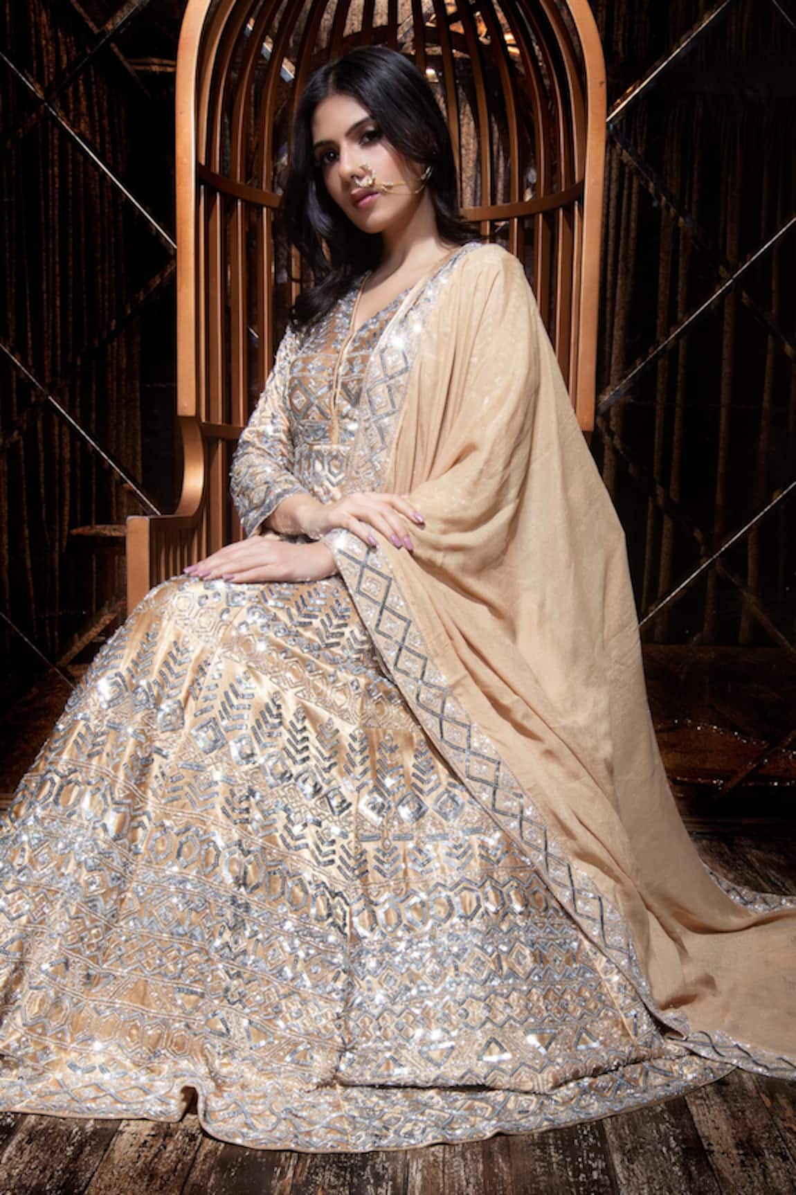 The Royaleum Geometric Embroidered Anarkali With Dupatta