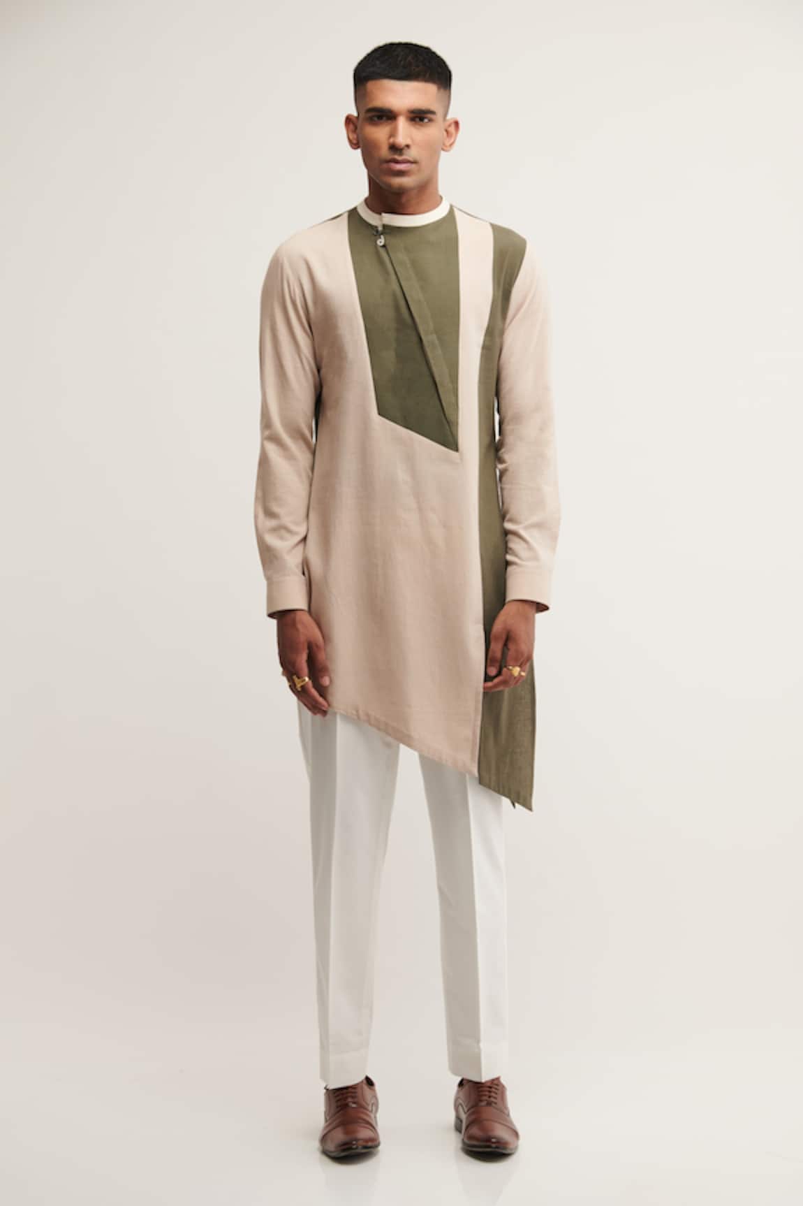 Dhruv Vaish Handloom Cotton Colorblock Kurta 