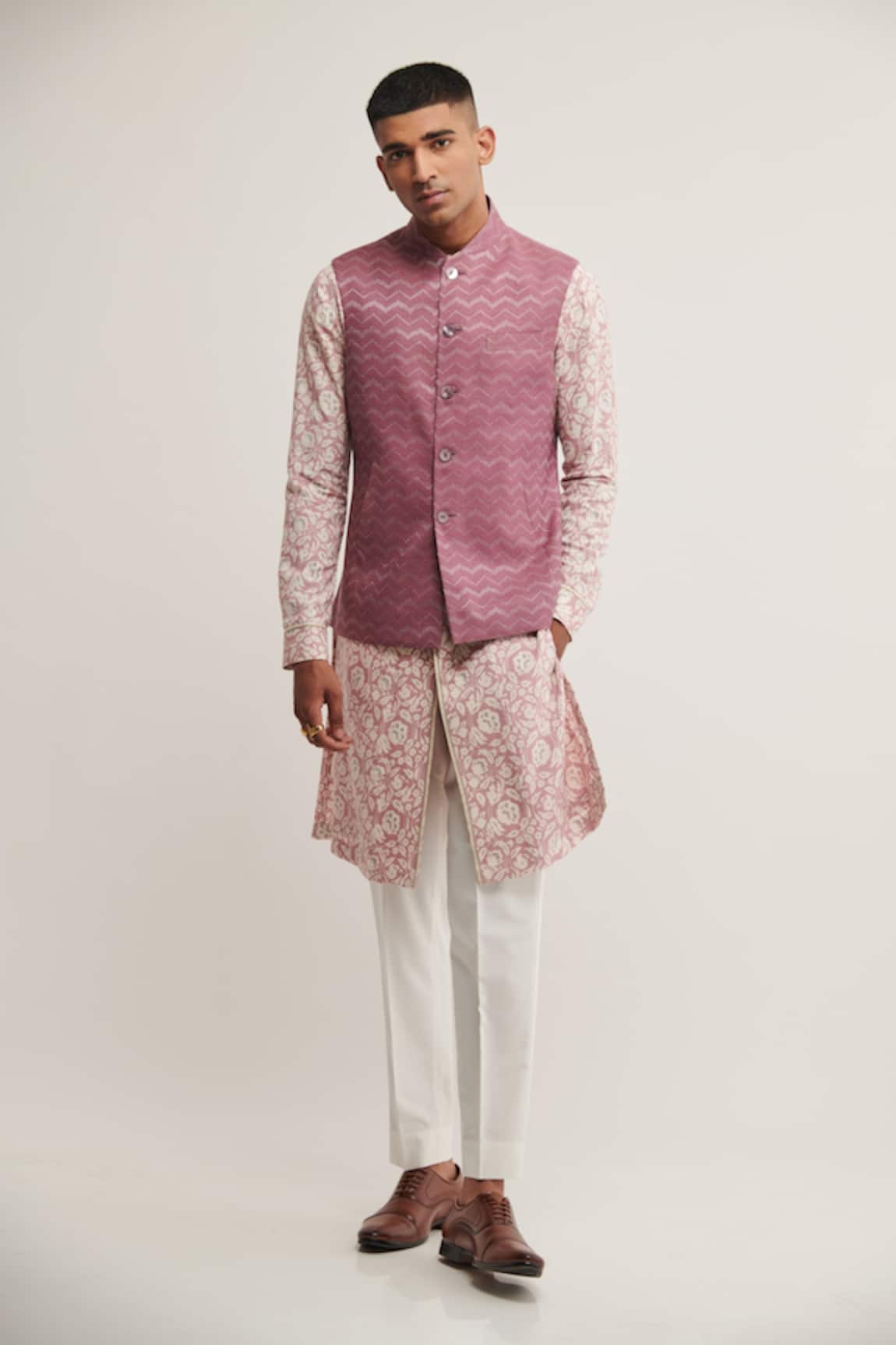 Dhruv Vaish Cotton Silk Zig Zag Jawahar Jacket