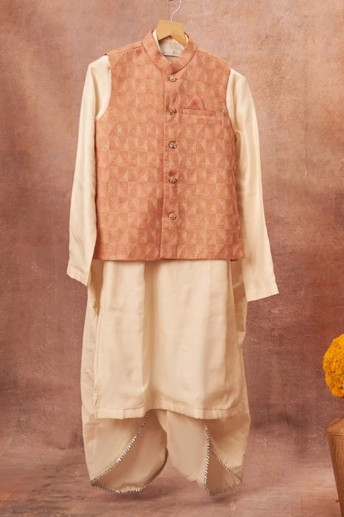 All Boy Couture Zari Embroidered Bundi Dhoti Pant Set