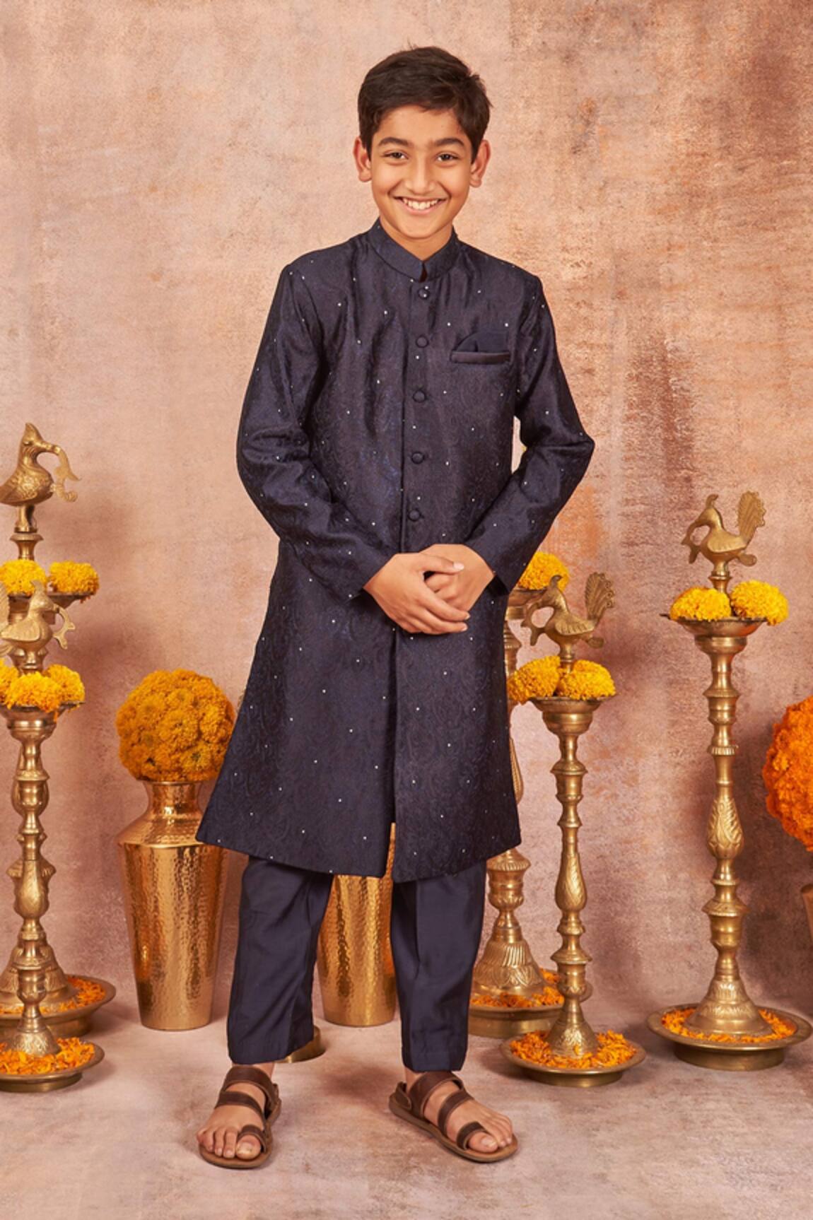 All Boy Couture Handloom Silk Achkan & Pyjama Set 