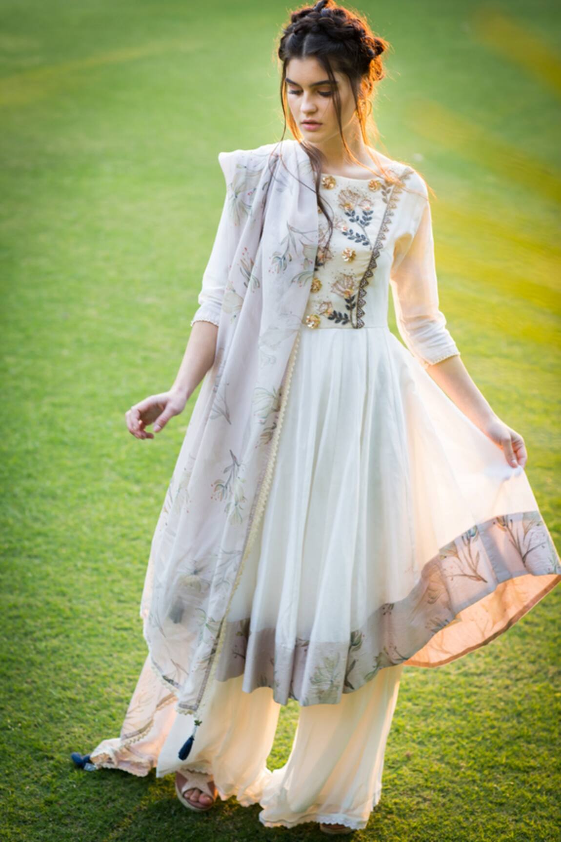 Aaryaa By Kashveen Kohli Chanderi Silk Anarkali Palazzo Set