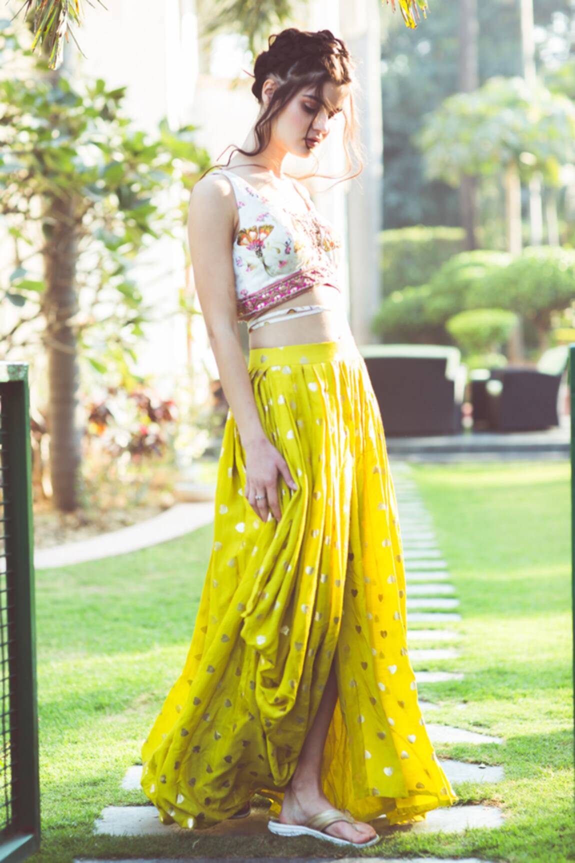 Aaryaa By Kashveen Kohli Linen Satin Draped Skirt & Blouse Set