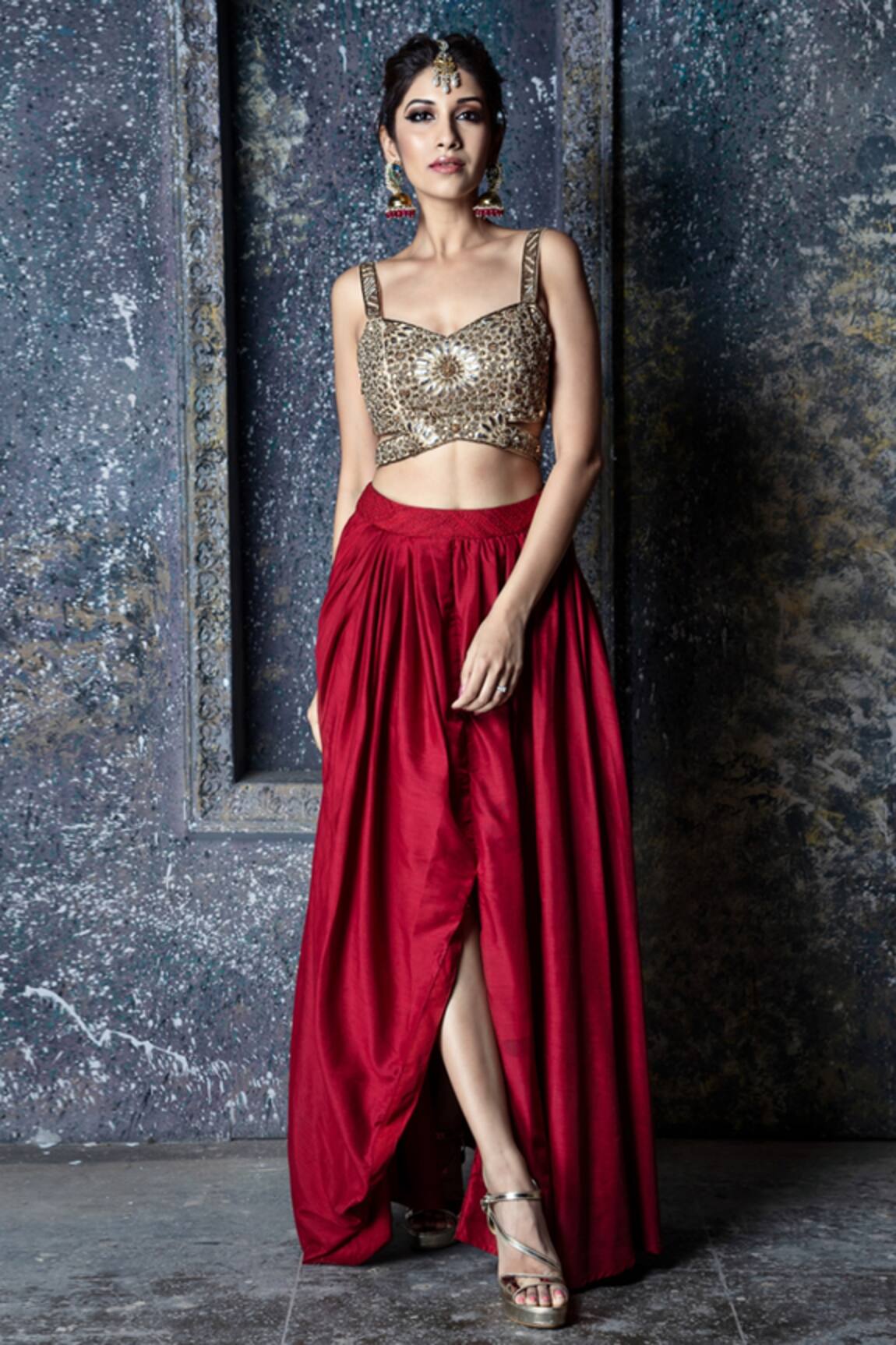 Aaryaa By Kashveen Kohli Embroidered Crop Top & Skirt Set