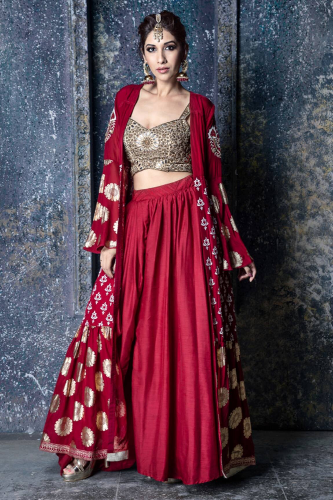 Aaryaa By Kashveen Kohli Foil Print Jacket Lehenga Set 