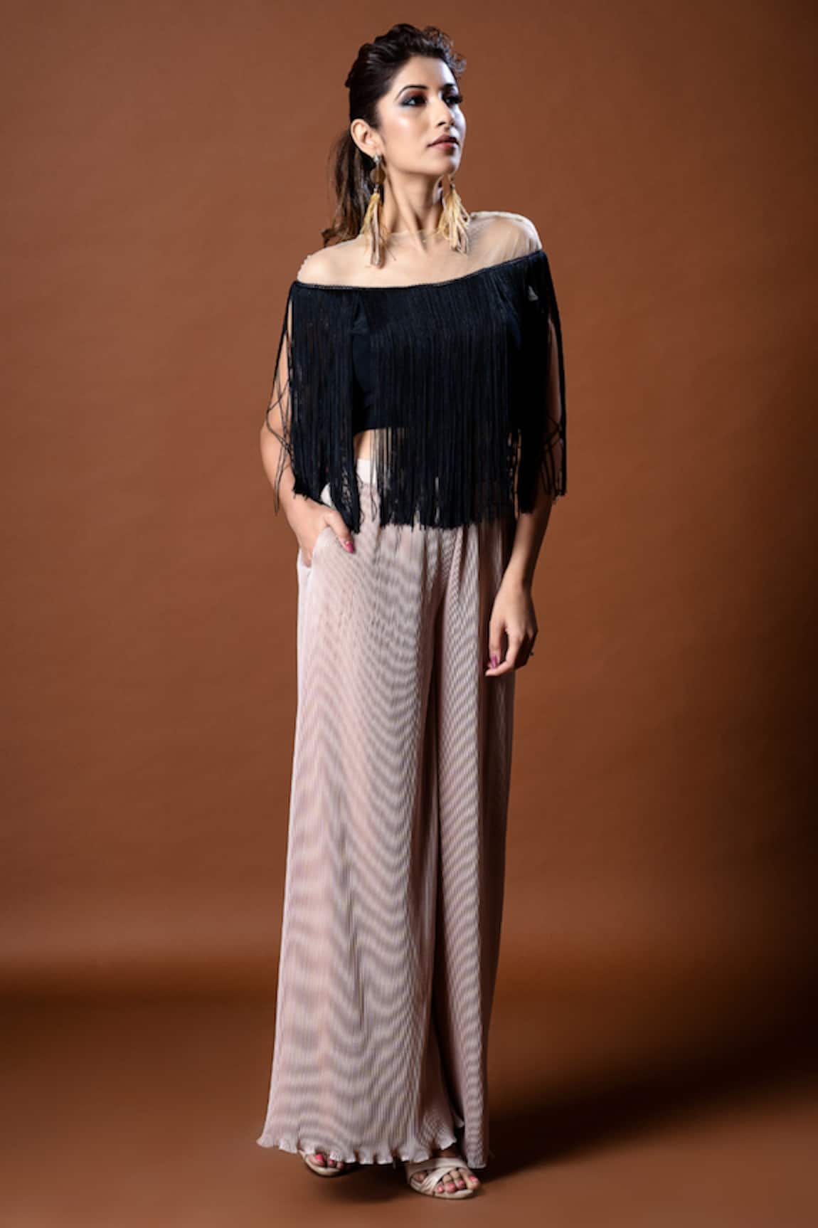 Aaryaa By Kashveen Kohli Fringe Top & Palazzo Set