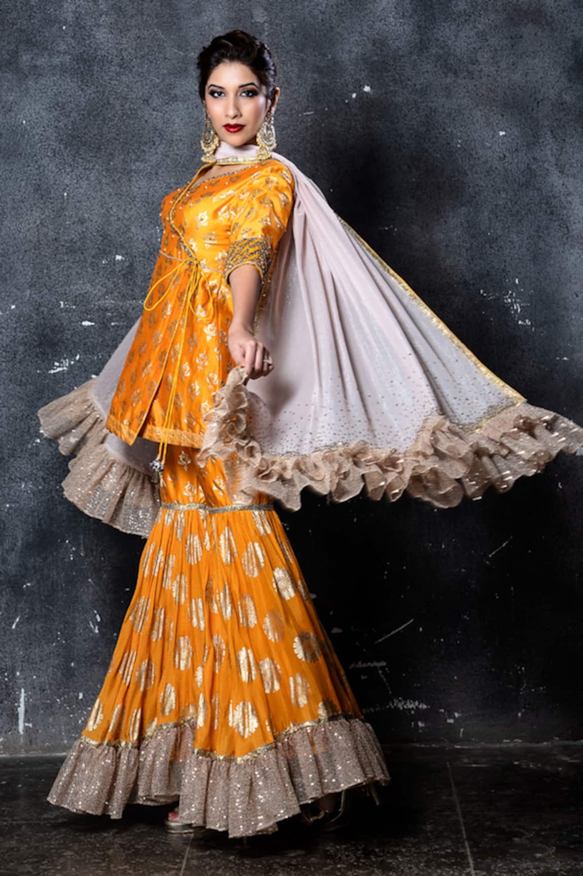 Aaryaa By Kashveen Kohli Silk Chanderi Angrakha Kurta Set 