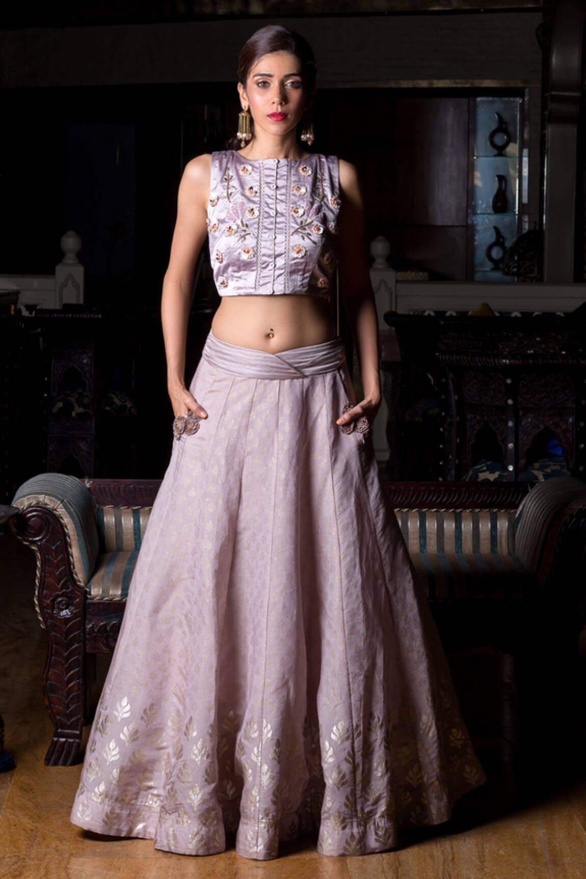 Aaryaa By Kashveen Kohli Chanderi Lehenga & Blouse Set