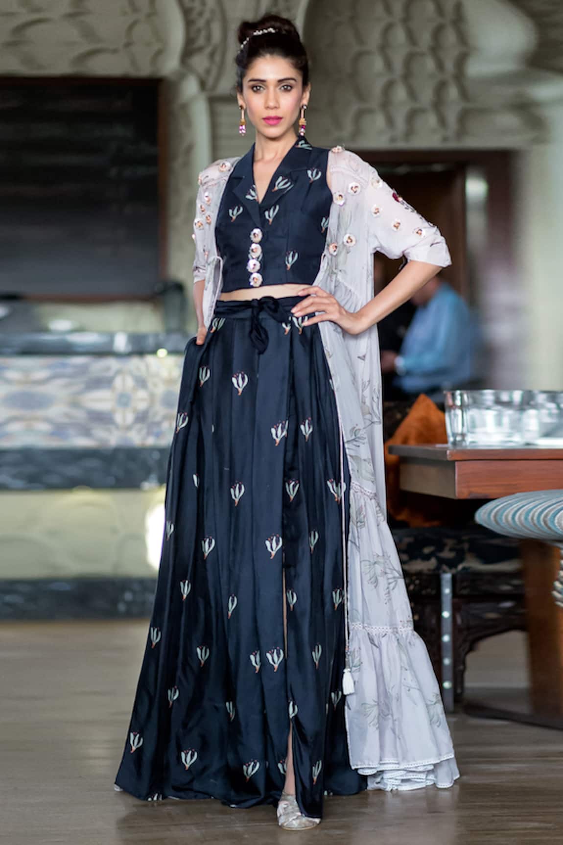 Aaryaa By Kashveen Kohli Floral Printed Cape & Lehenga Set 