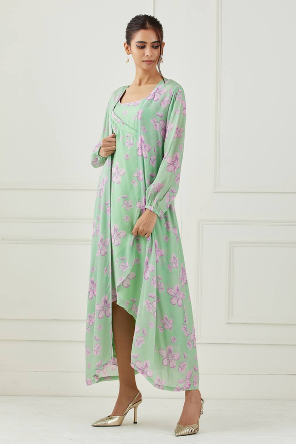 Label Nitika Floral Print Dress With Cape