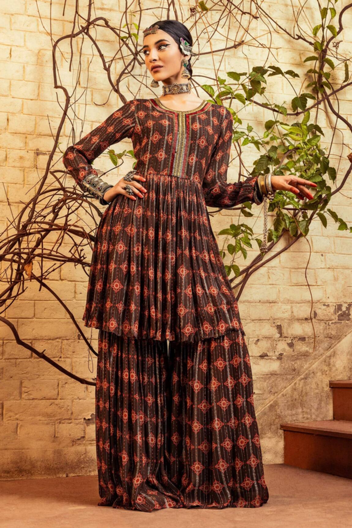 Nadima Saqib Printed Peplum Kurta & Sharara Set 