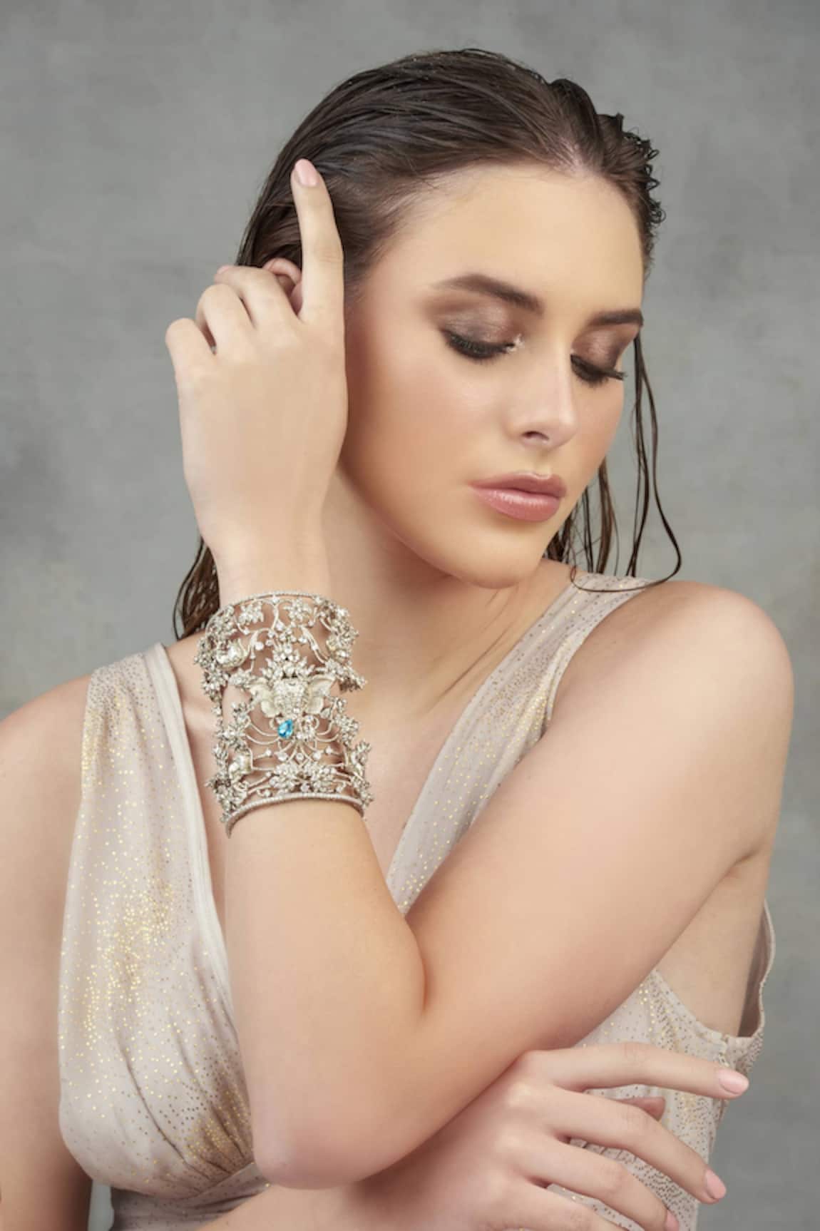 Opalina Soulful Jewellery Aquamarine Crystal Cutwork Handcuff 