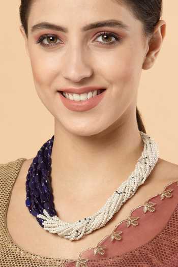 Dugran By Dugristyle Multi Layered Pearl & Natural Stone Necklace 