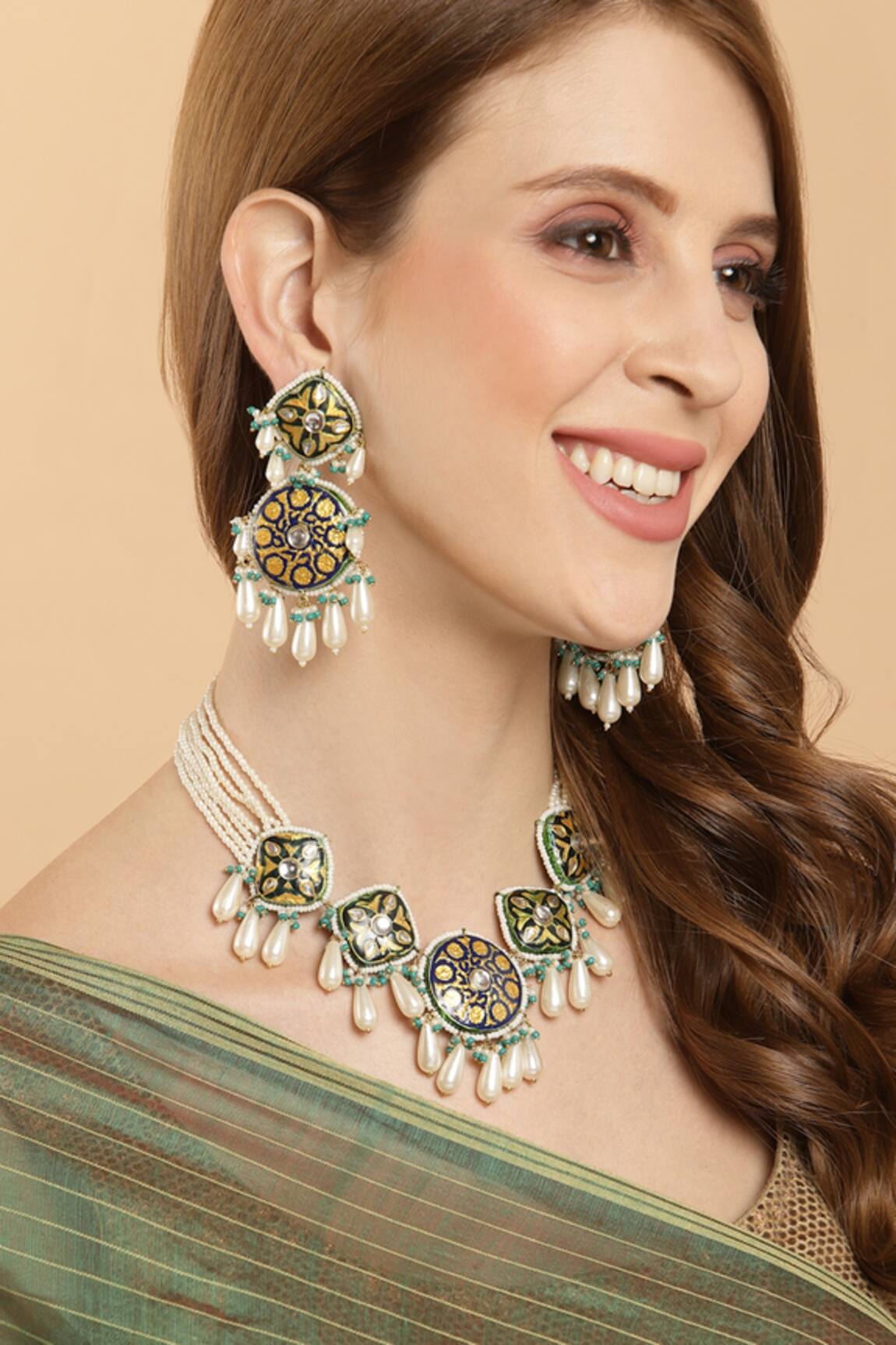 Dugran By Dugristyle Meenakari Pearl Necklace Set 