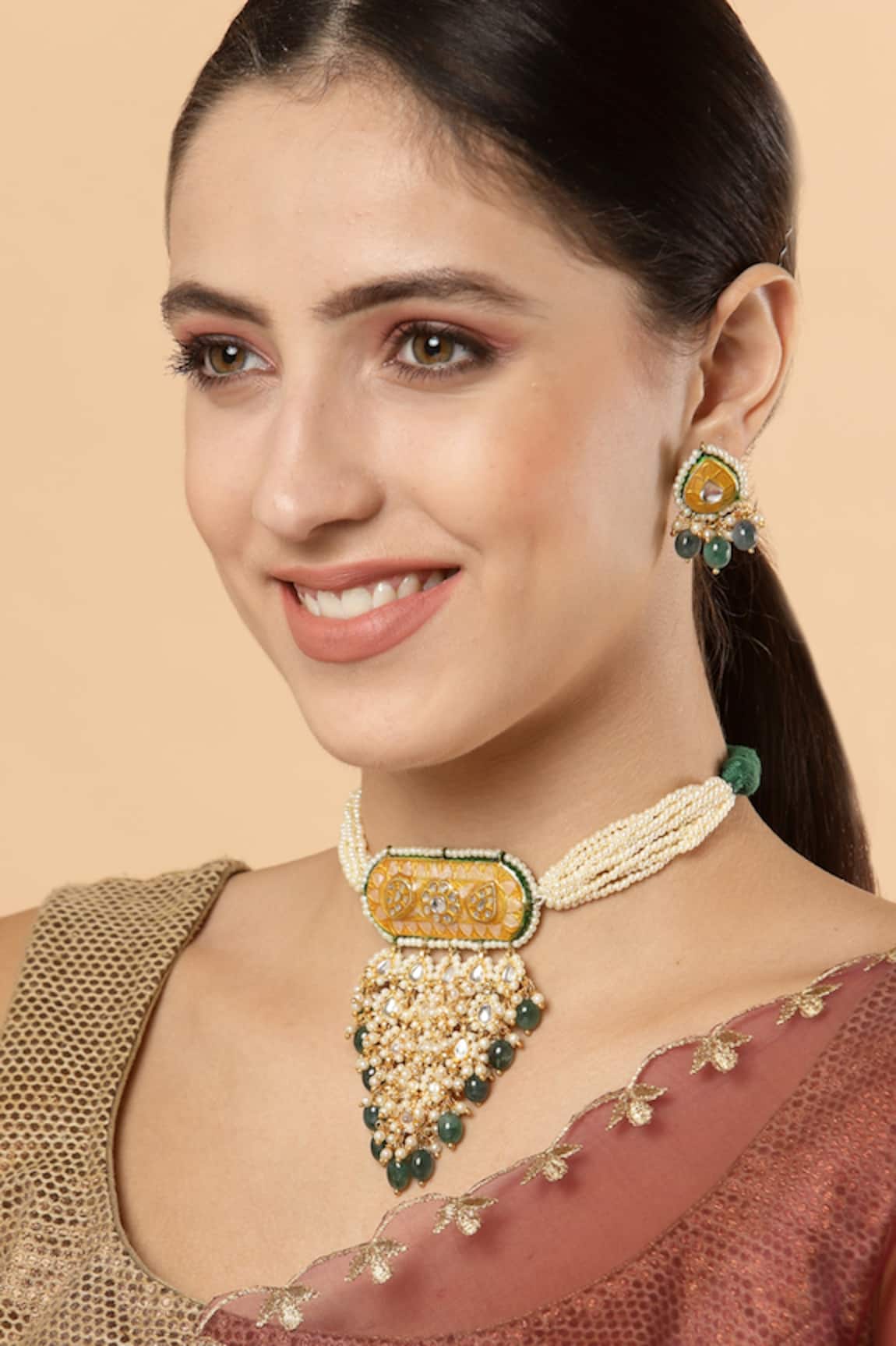 Dugran By Dugristyle Floral Motif Kundan Necklace Set 