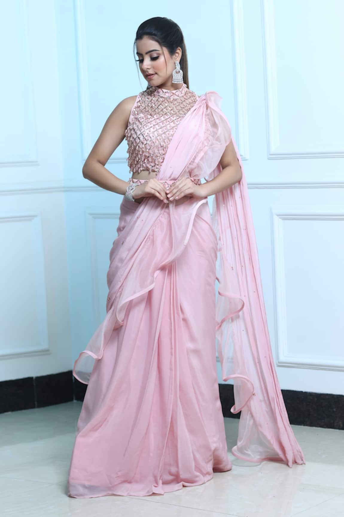 Sangeeta Swati Pre-Draped Ruffle Saree With Blouse