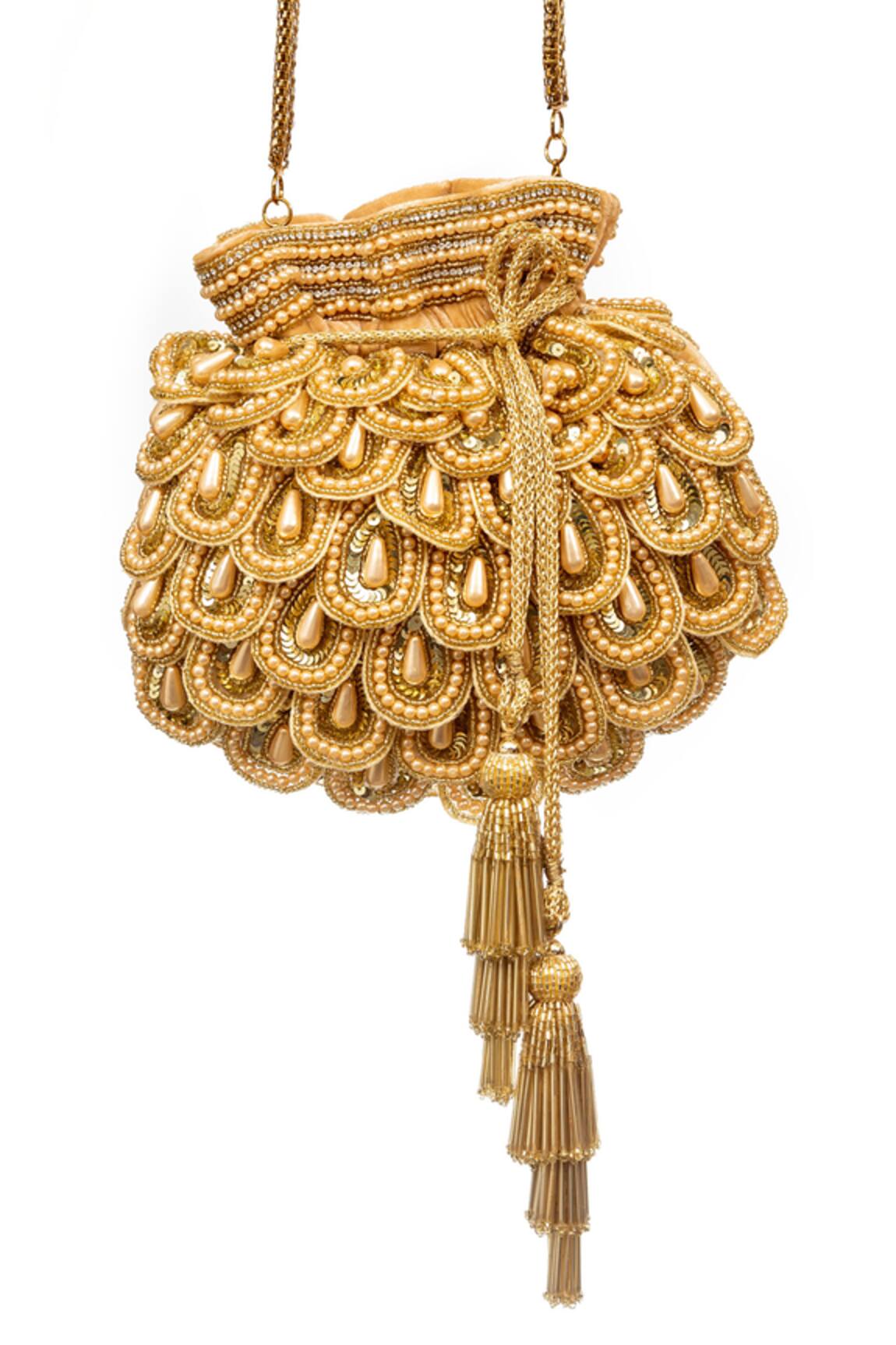 SG Collection By Sonia Gulrajani Odette Velvet Scallop Embroidered Potli 