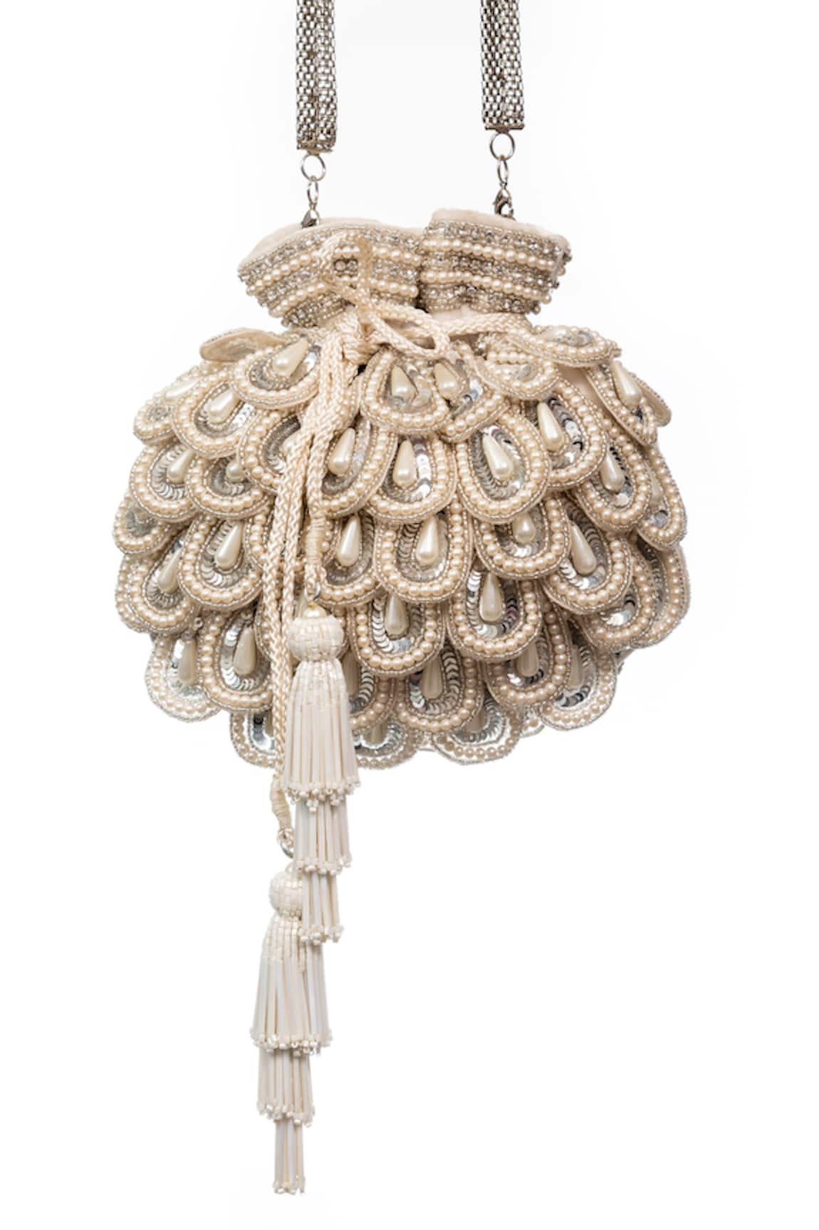 SG Collection By Sonia Gulrajani Odette Velvet Scallop Embroidered Potli 